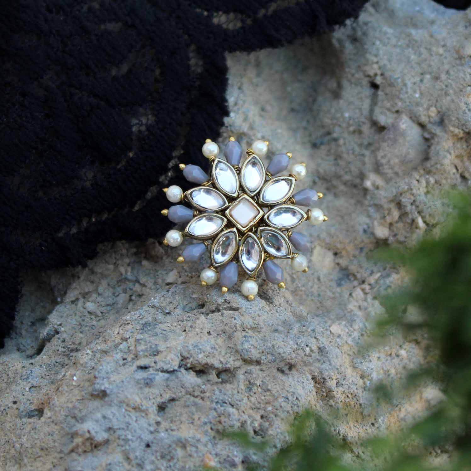 Pearl Twirl Grey Ring - BeAbhika.com