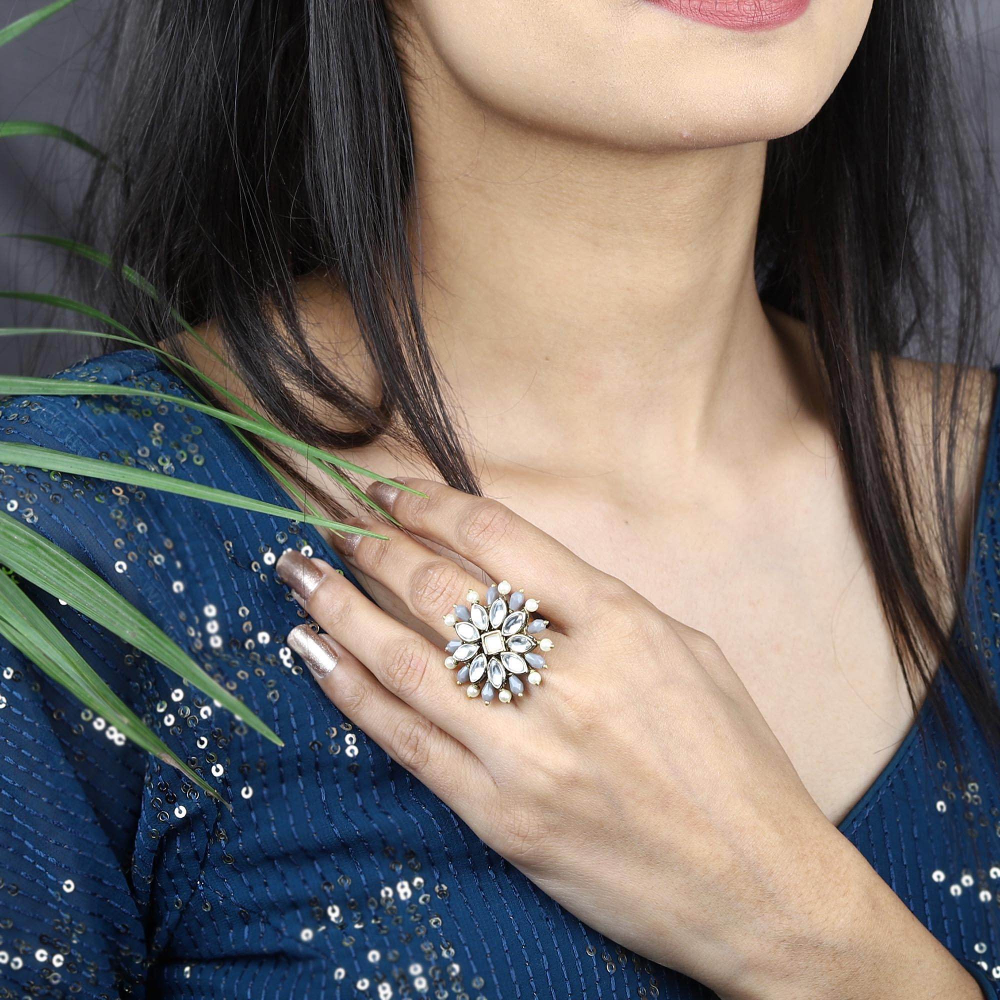 Pearl Twirl Grey Ring - BeAbhika.com