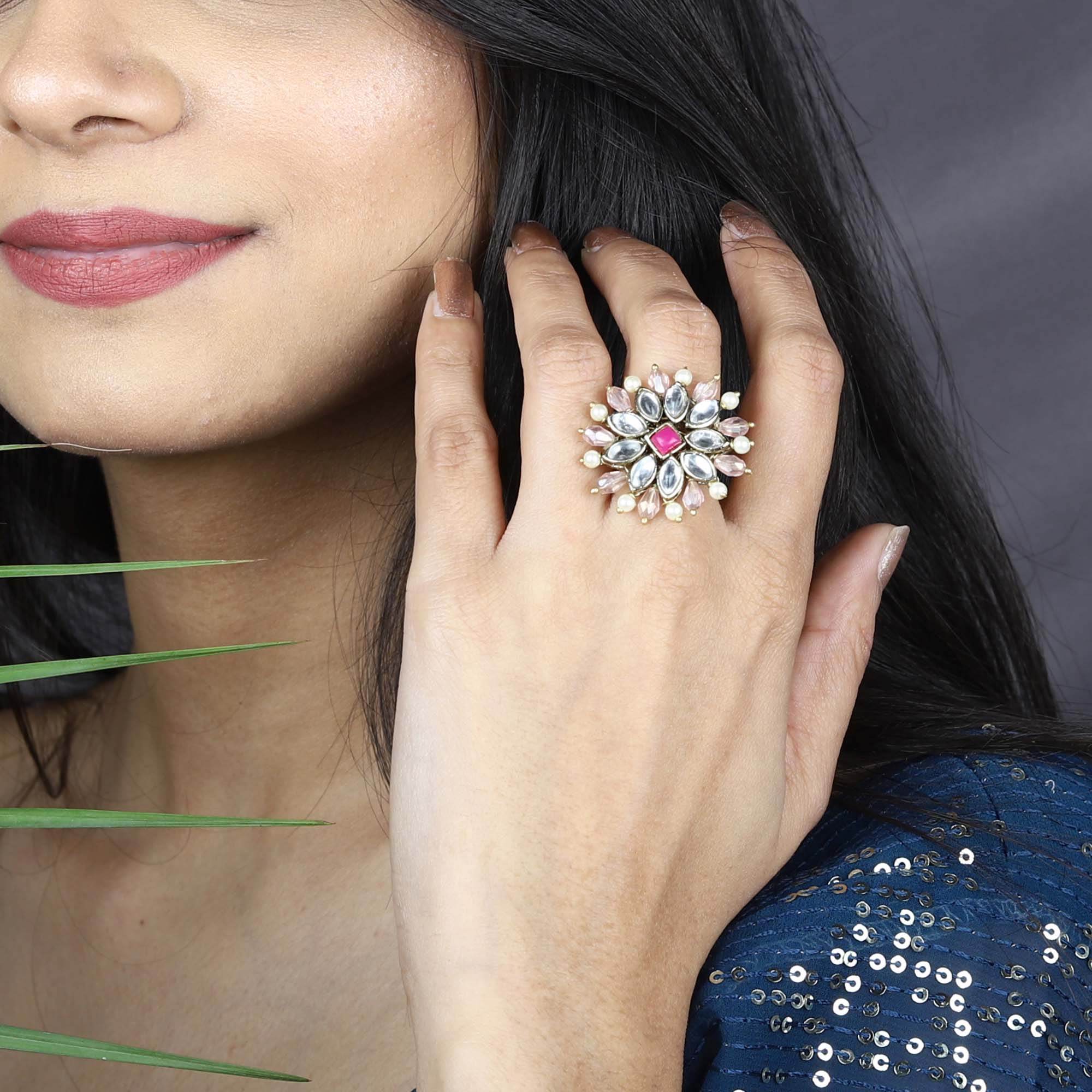 Pearl Twirl Pink Ring - BeAbhika.com