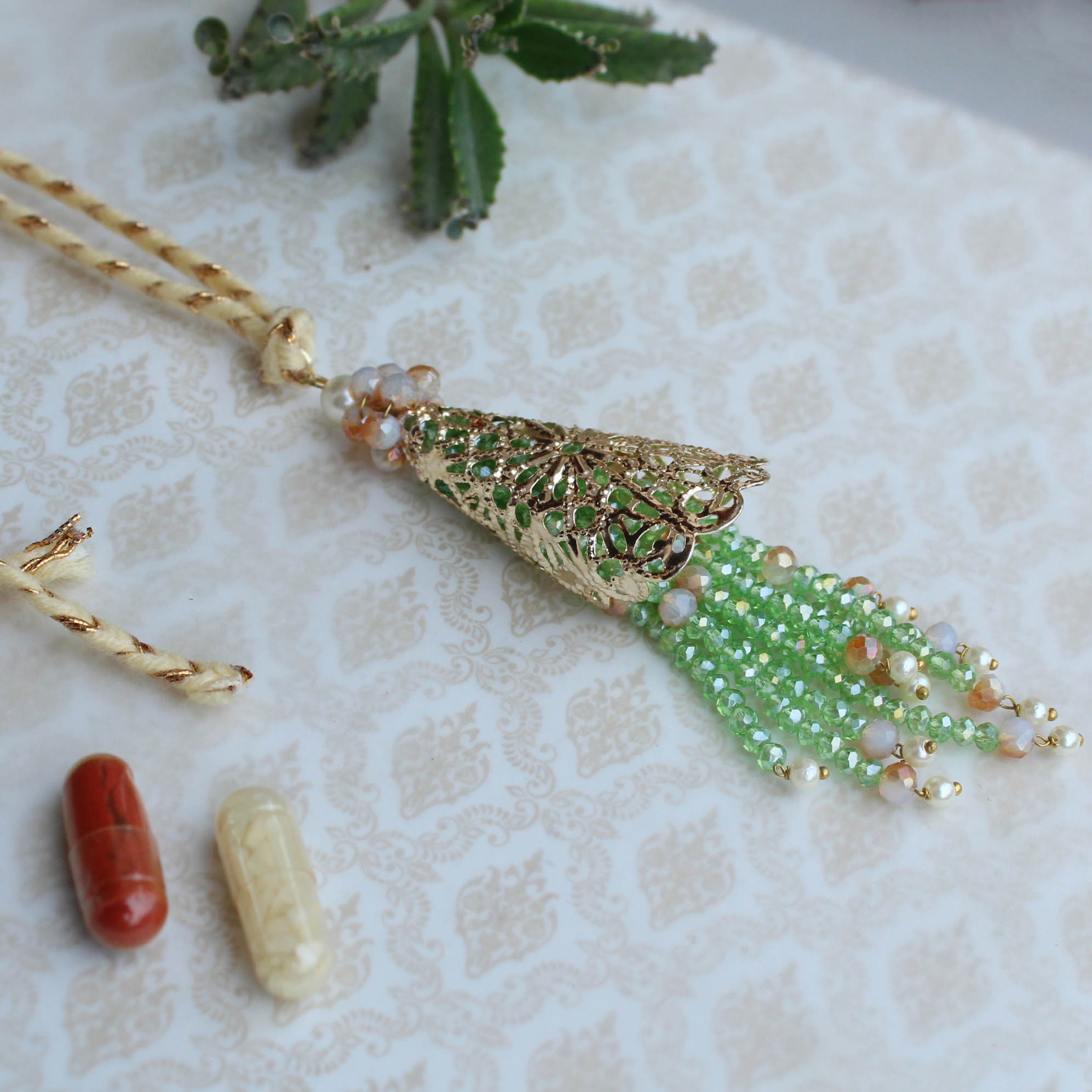 Green Tapered Fringe Bhabhi Lumba
