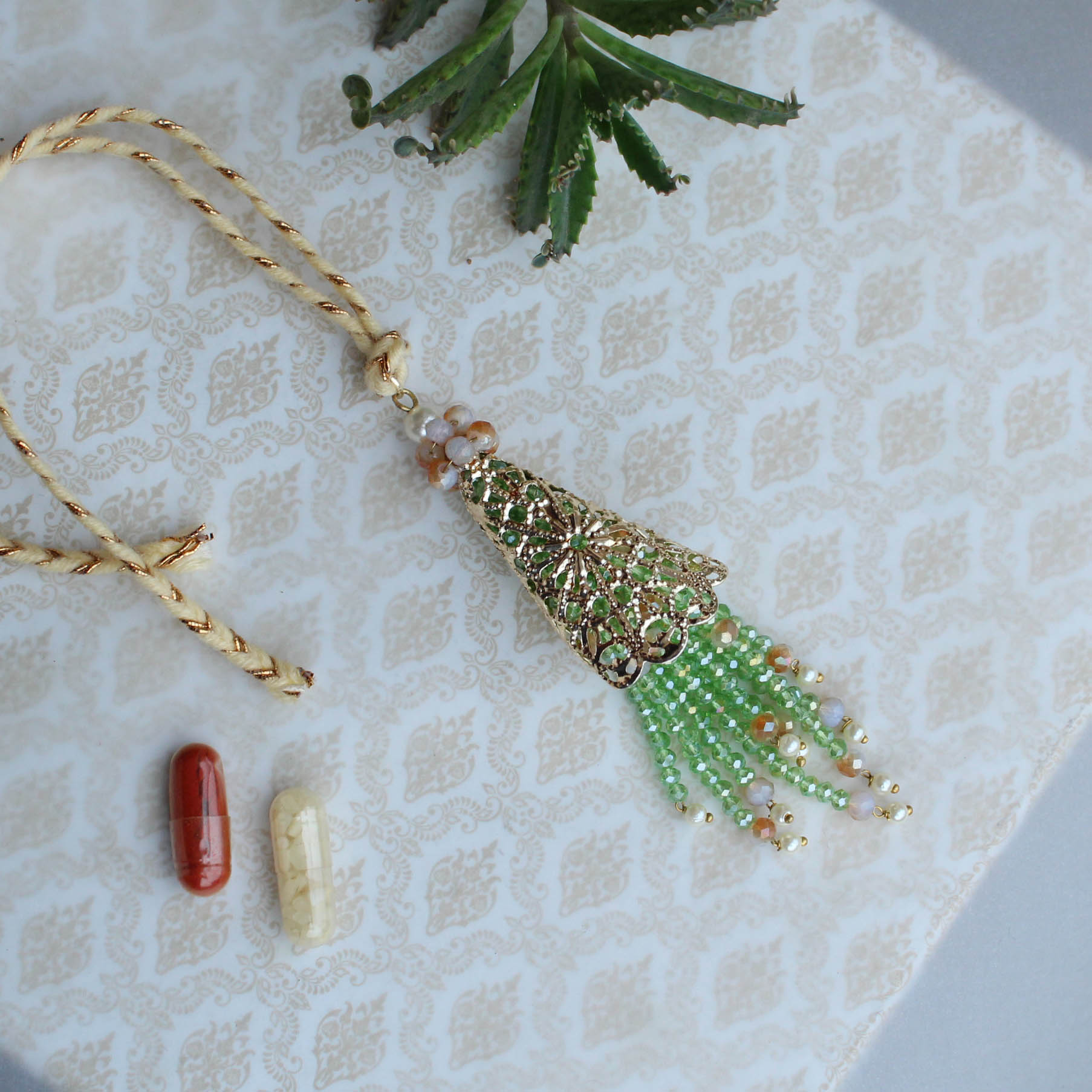 Green Tapered Fringe Bhabhi Lumba