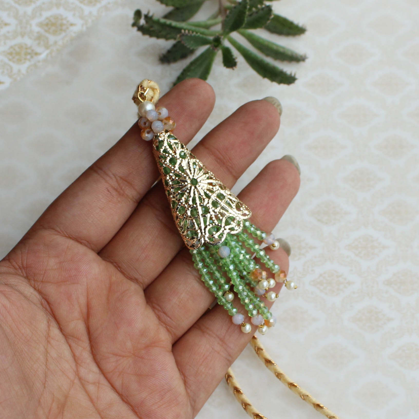 Green Tapered Fringe Bhabhi Lumba