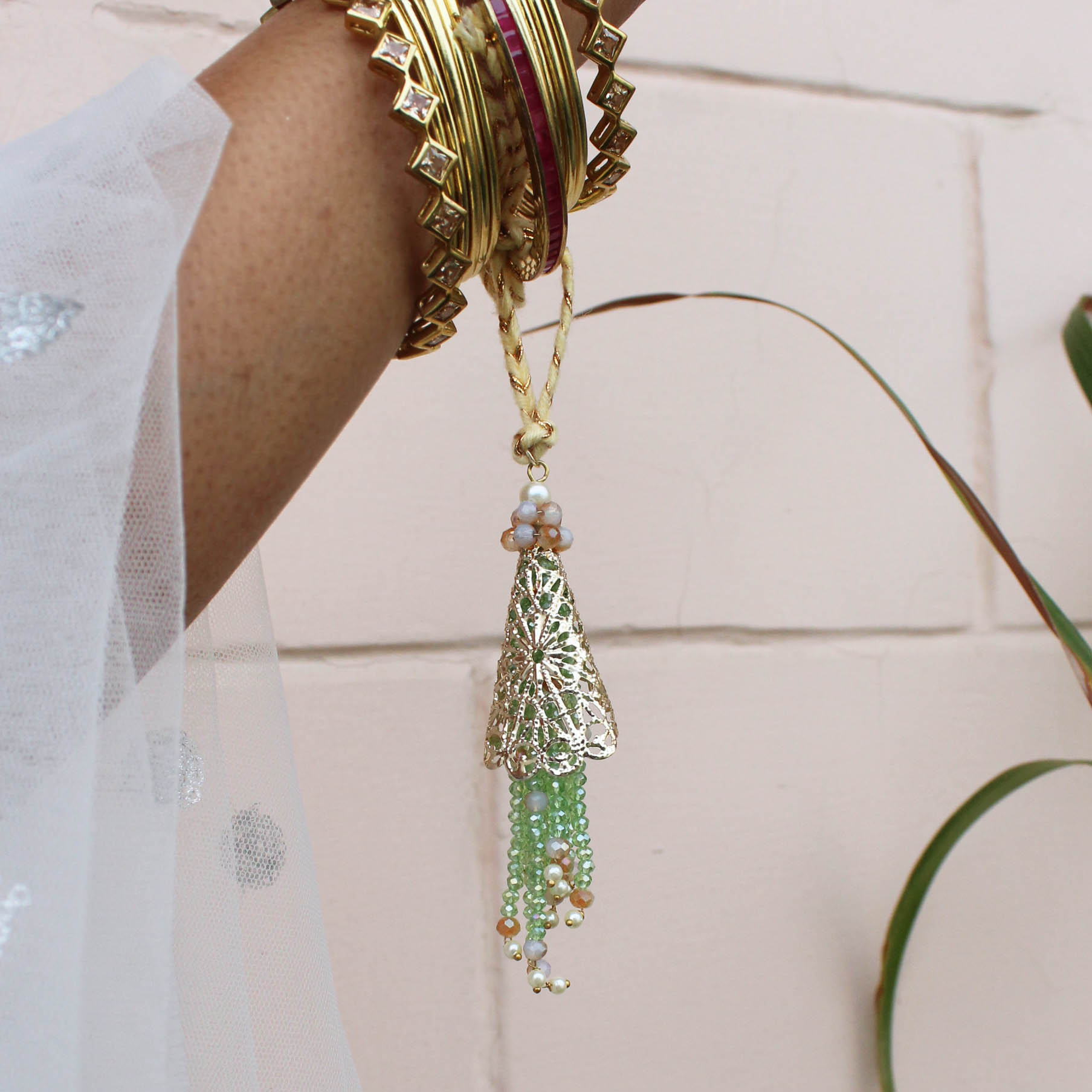 Green Tapered Fringe Bhabhi Lumba