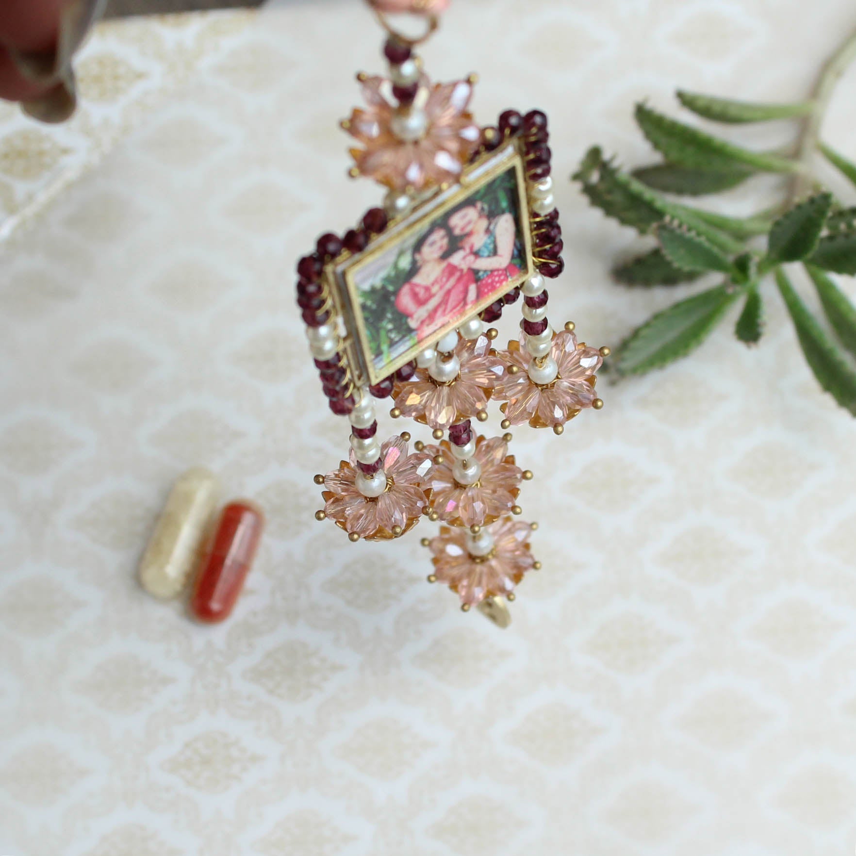 BeAbhika Gold Tone Kundan Green Beads Personalised Photo Frame Designer Unique Bhabhi Lumba Hanging Bhabhi Rakhi Lumba Customised Photo Sister In Law Rakhi Available Online In India Best Price Send Rakhi To Bhai COD Express Shipping Name Initial Letter Lumba Customised