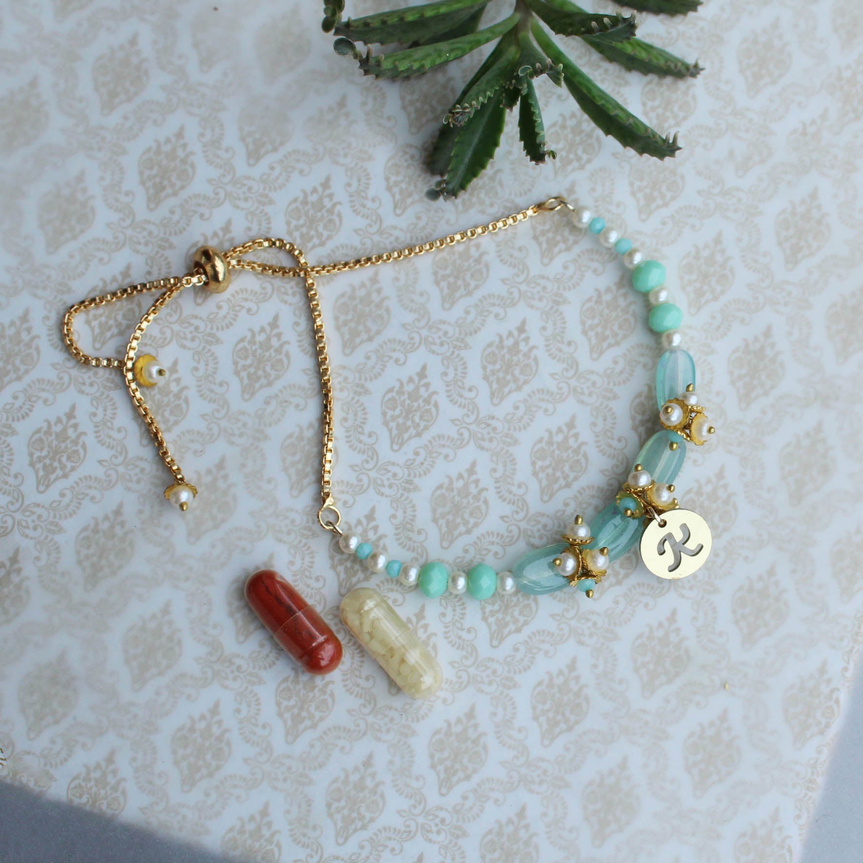 Shades Of Sea Green Stones Personalised Bhabhi Rakhi Lumba