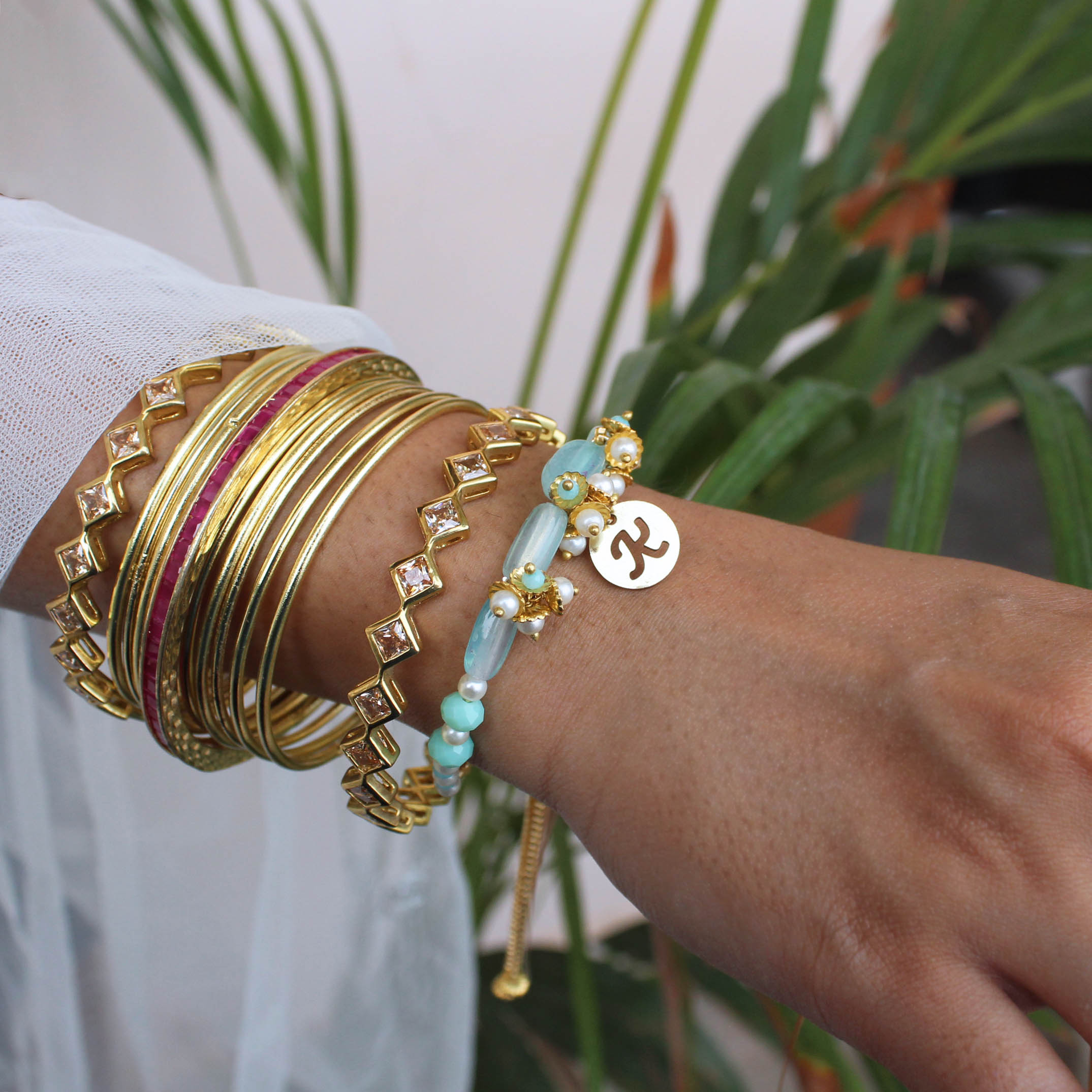 Shades Of Sea Green Stones Personalised Bhabhi Rakhi Lumba