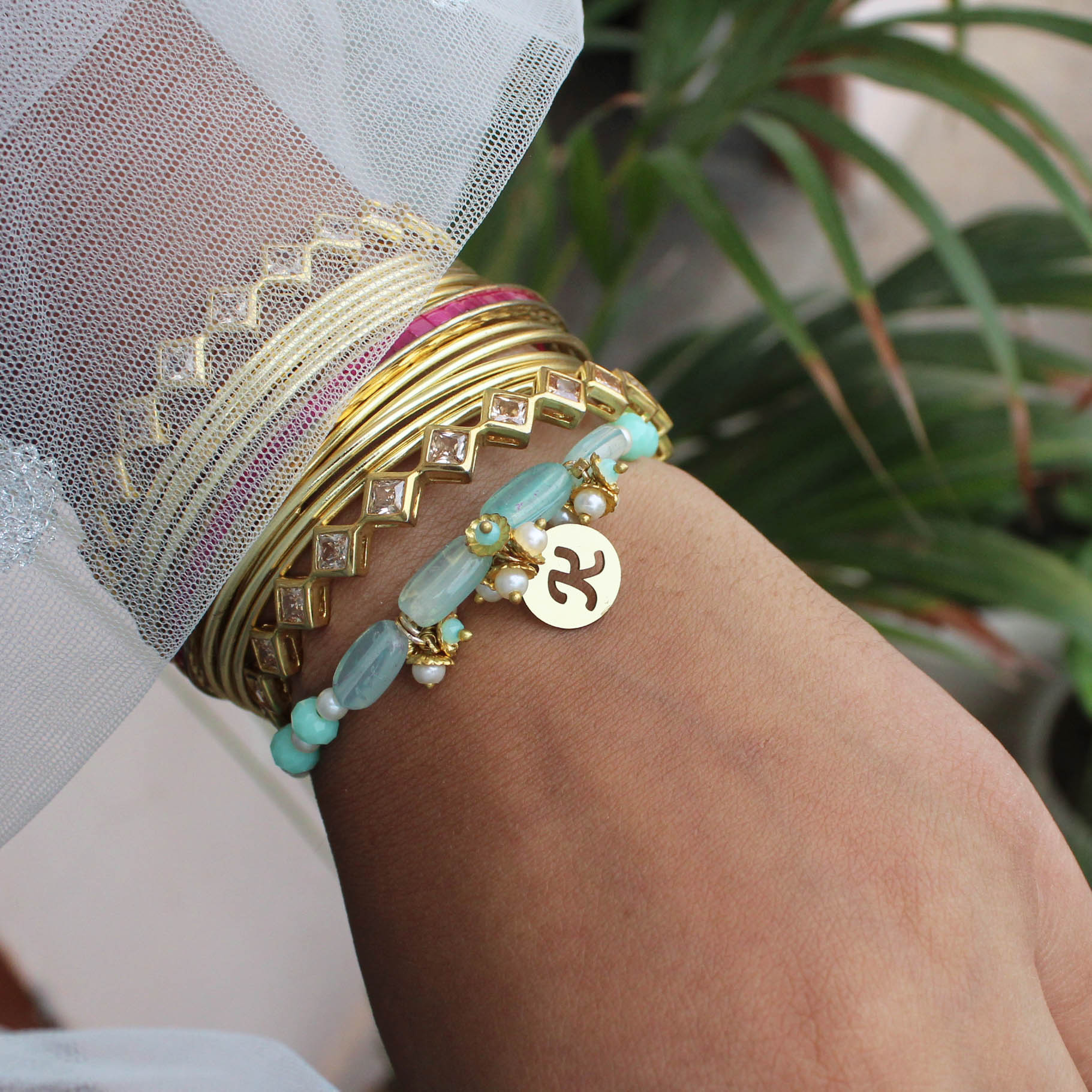 Shades Of Sea Green Stones Personalised Bhabhi Rakhi Lumba