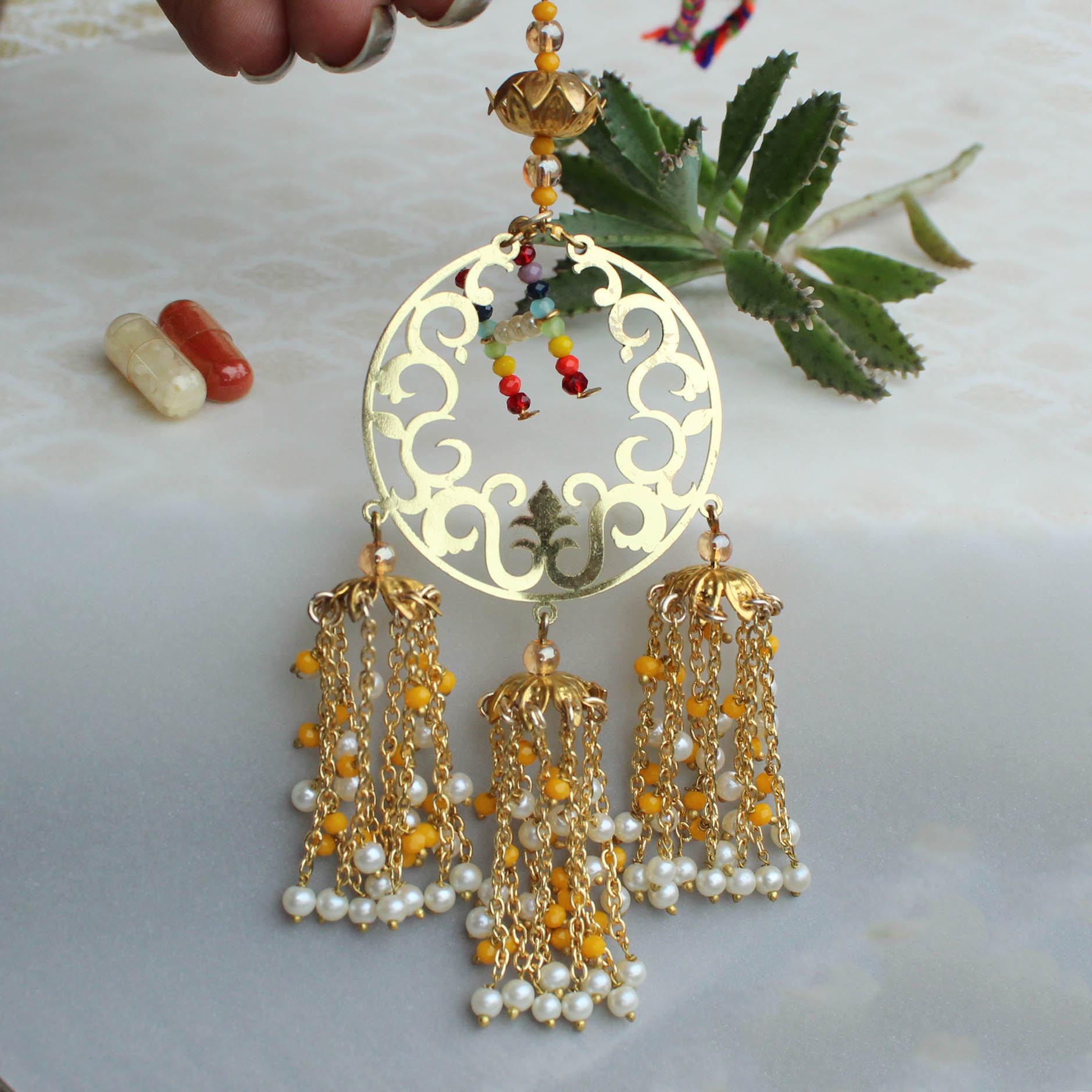 Pearly Tassels Laser Cut Floral Plate Personalized Initial Lumba
