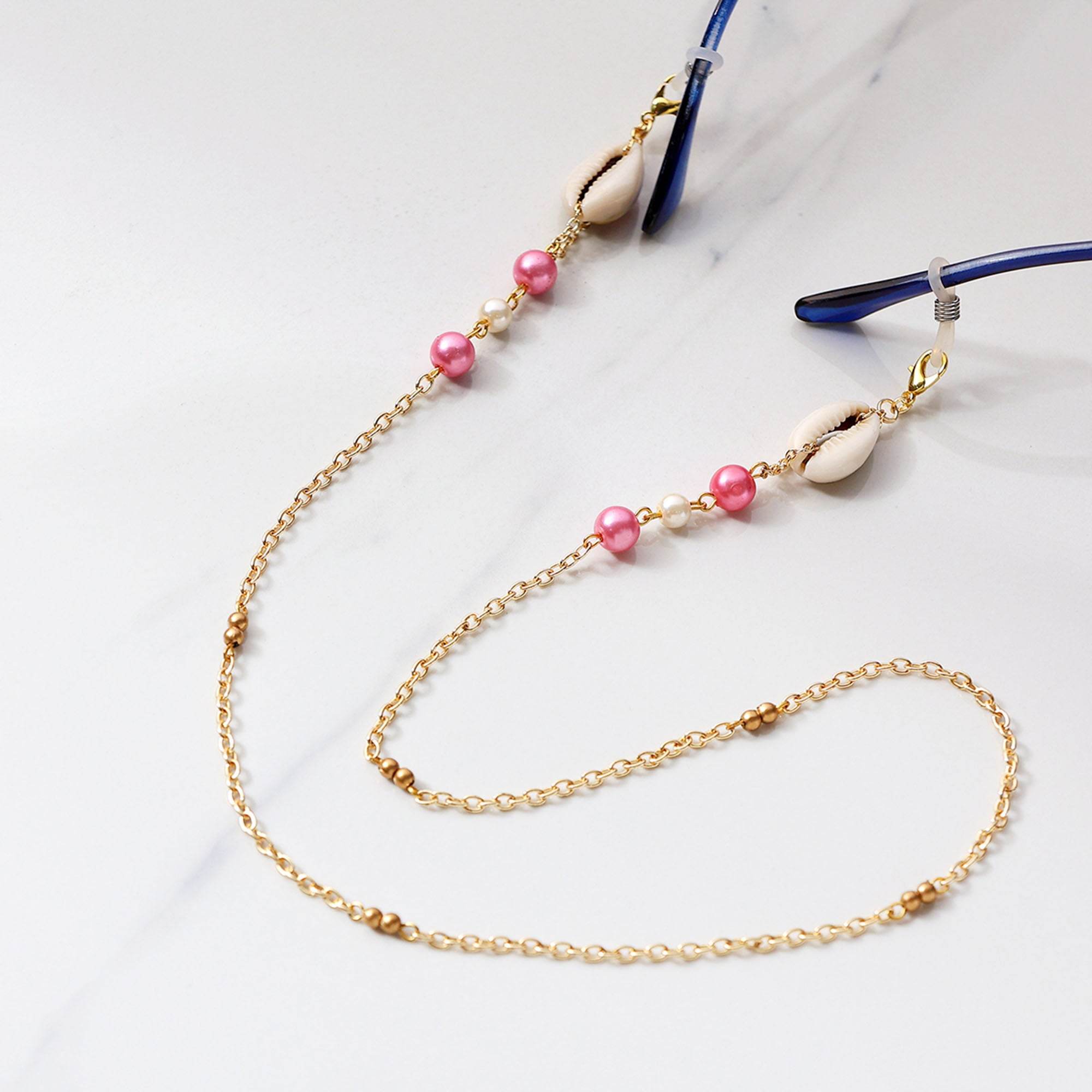 Pink Beads With Shells Spectacles/Air Pods Chain - BeAbhika.com