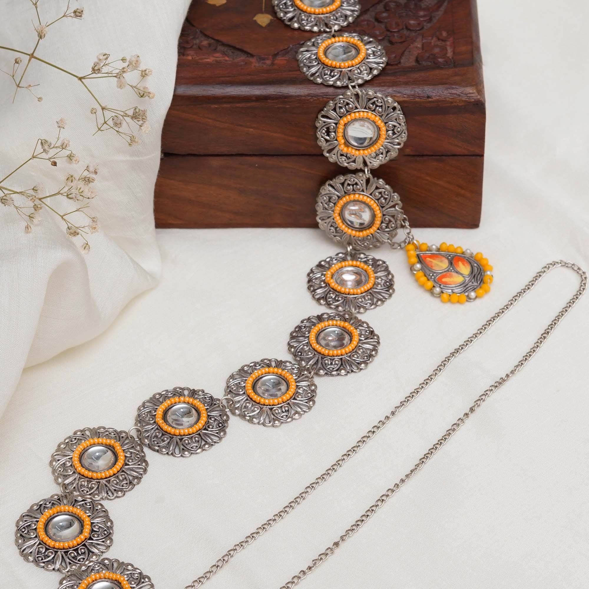 Oxidized Orange Tone Waist Belt with Floral Motifs - BeAbhika.com