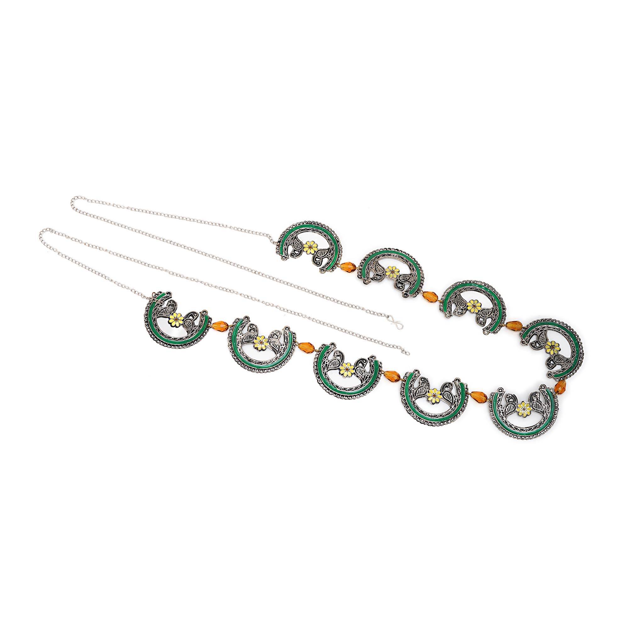 Oxidized Silver Elephant Waistbelt with Floral Beads - BeAbhika.com
