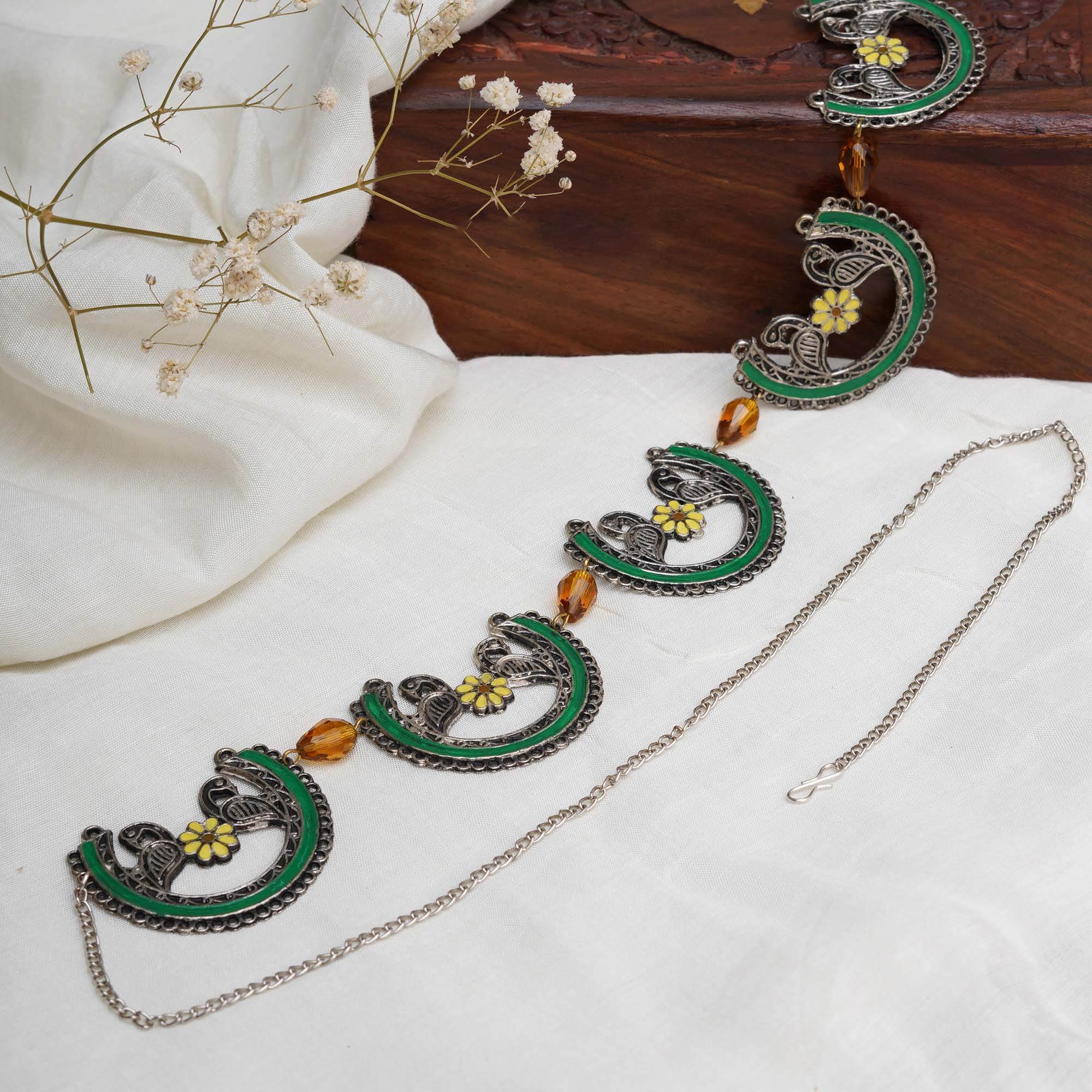 Oxidized Silver Elephant Waistbelt with Floral Beads - BeAbhika.com