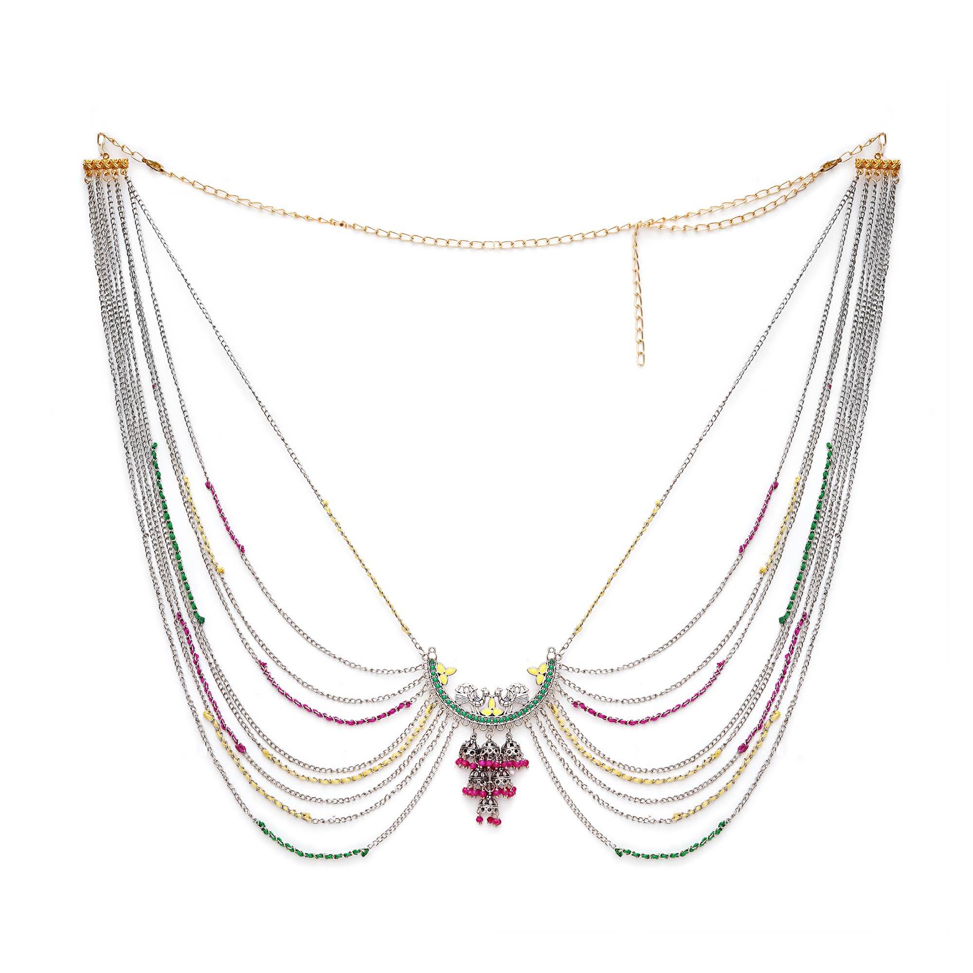 Oxidized Silver Multistrand Waistbelt with Beads - BeAbhika.com