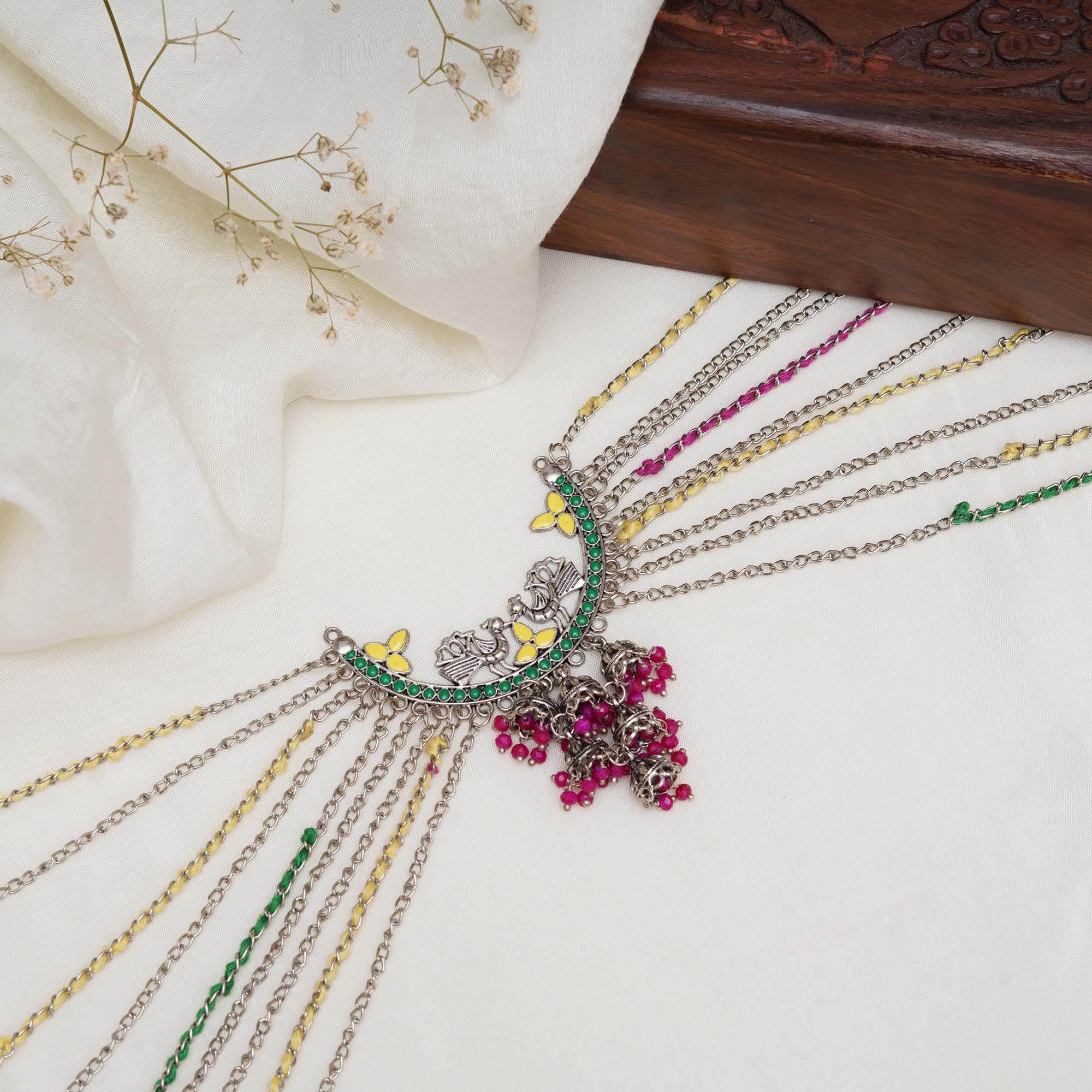 Oxidized Silver Multistrand Waistbelt with Beads - BeAbhika.com
