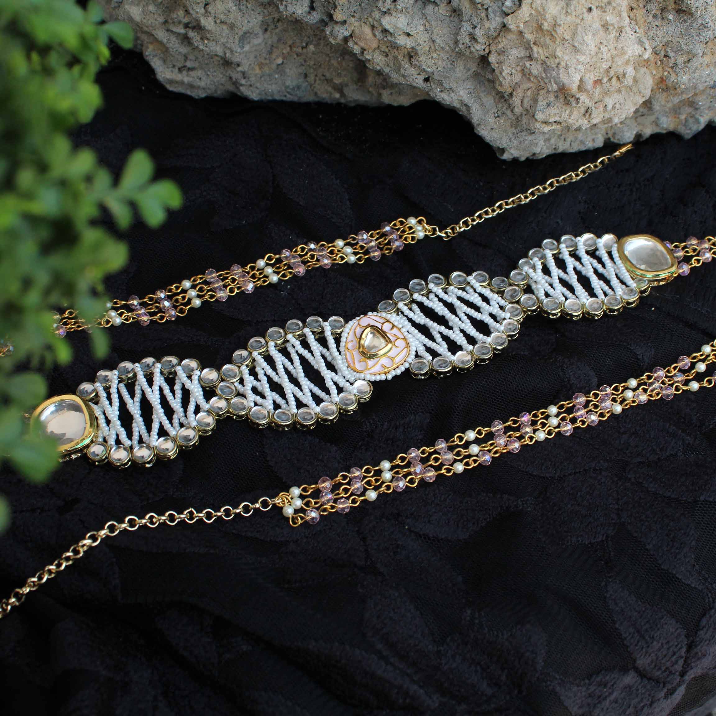 Pink Wink Full Set With Necklace, Earrings, Maangtikka, Hathphool & Waistbelt