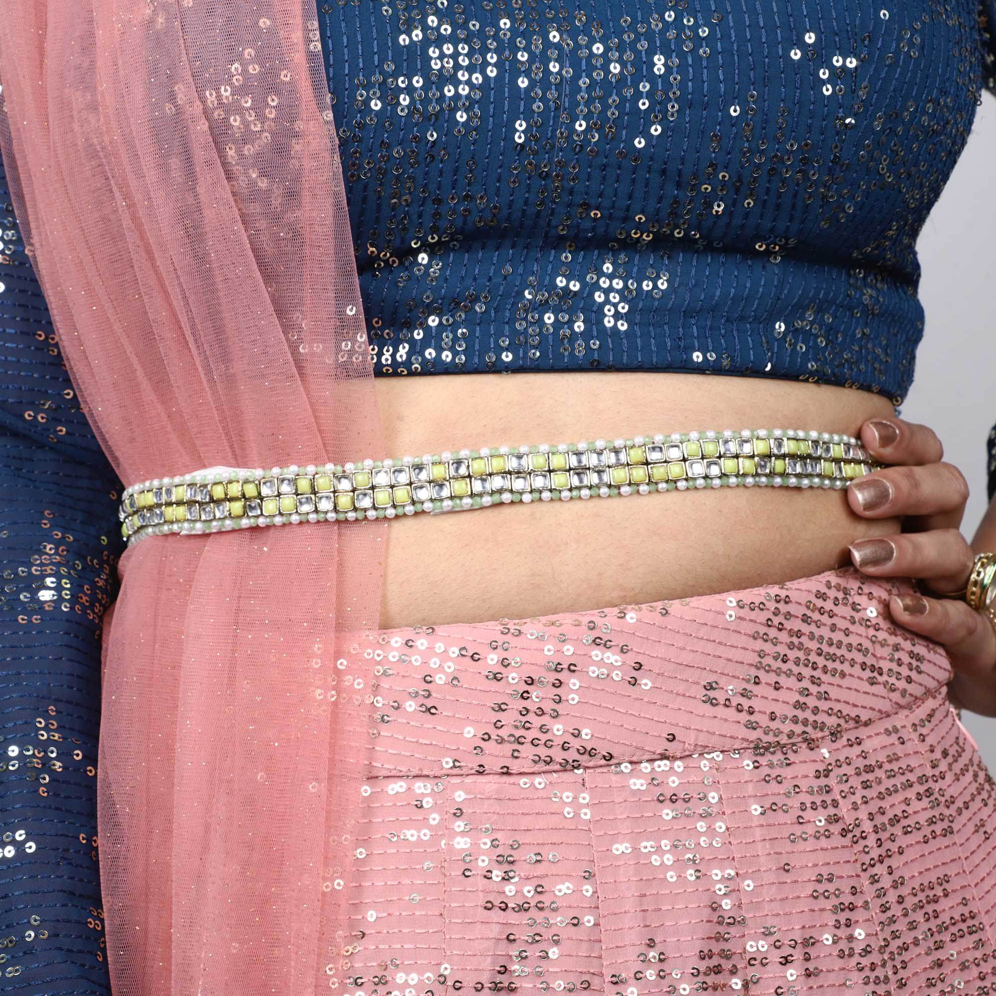 Minty Winty Full Set With Necklace, Earrings, Hathphool, Maangtikka & Waistbelt - BeAbhika.com