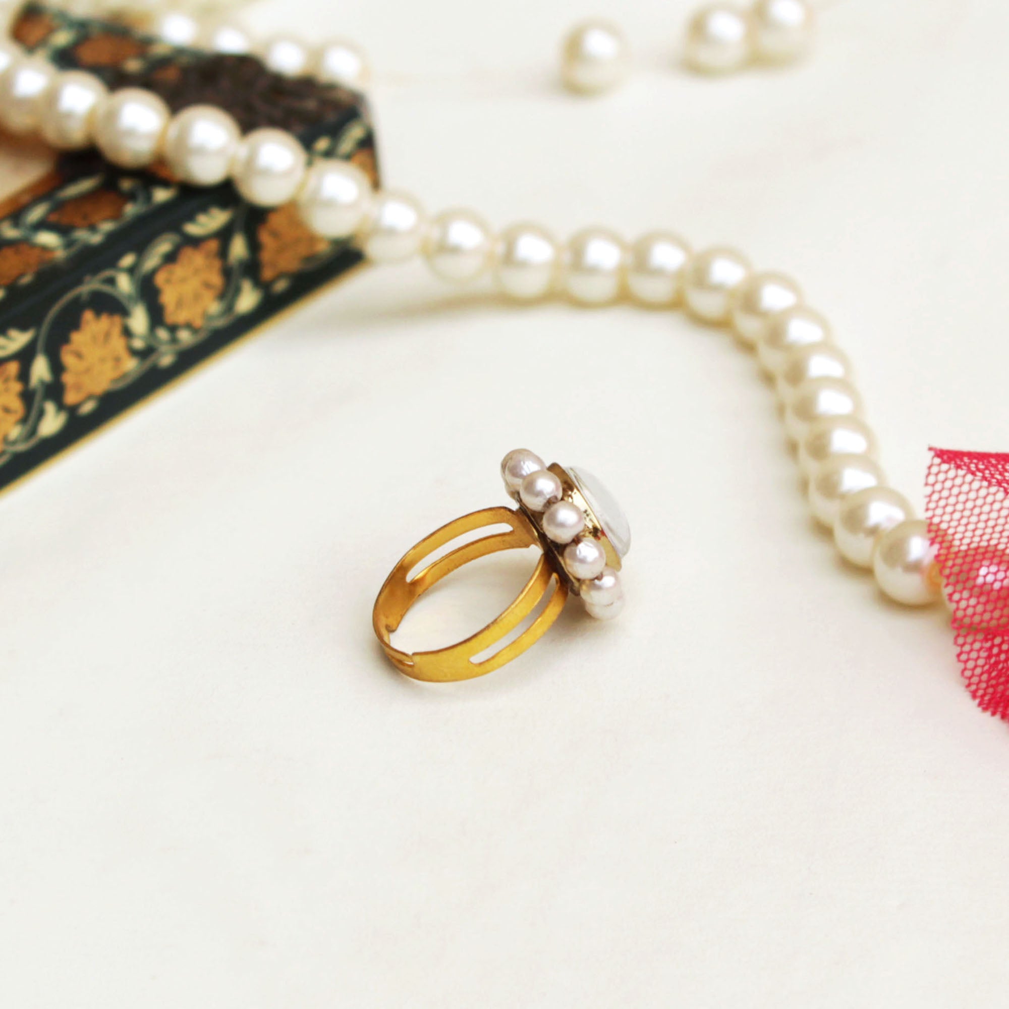 Kundan Flower Ring & Earrings Set