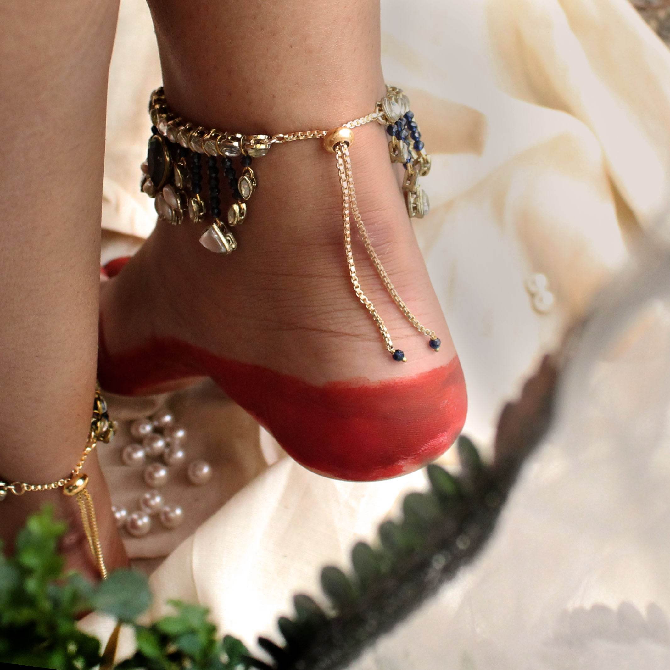 Blue Hues Adjustable Anklet - Set Of 2 Pieces - BeAbhika.com
