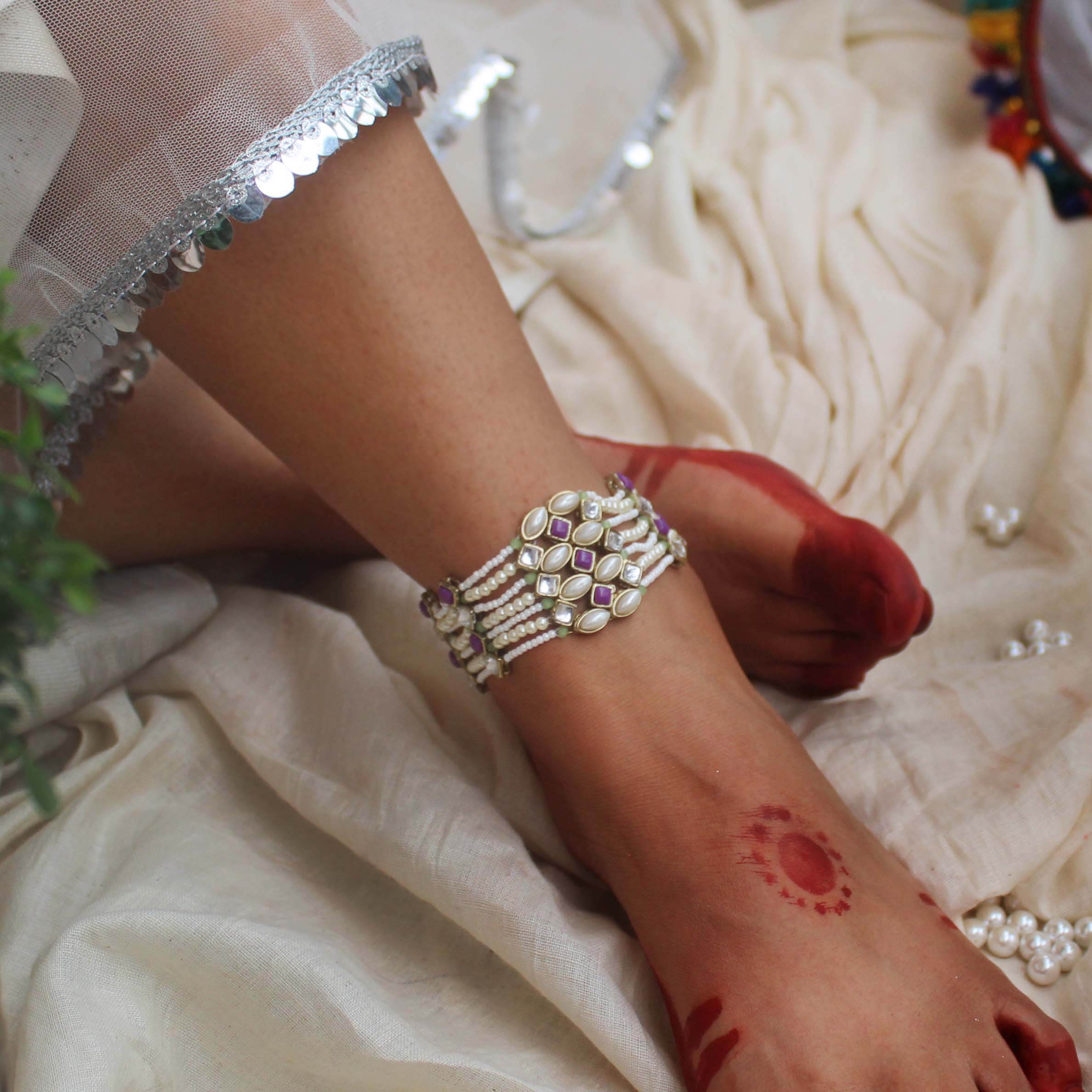Pearl Twirl Adjustable Anklet - Set Of 2 Pieces - BeAbhika.com