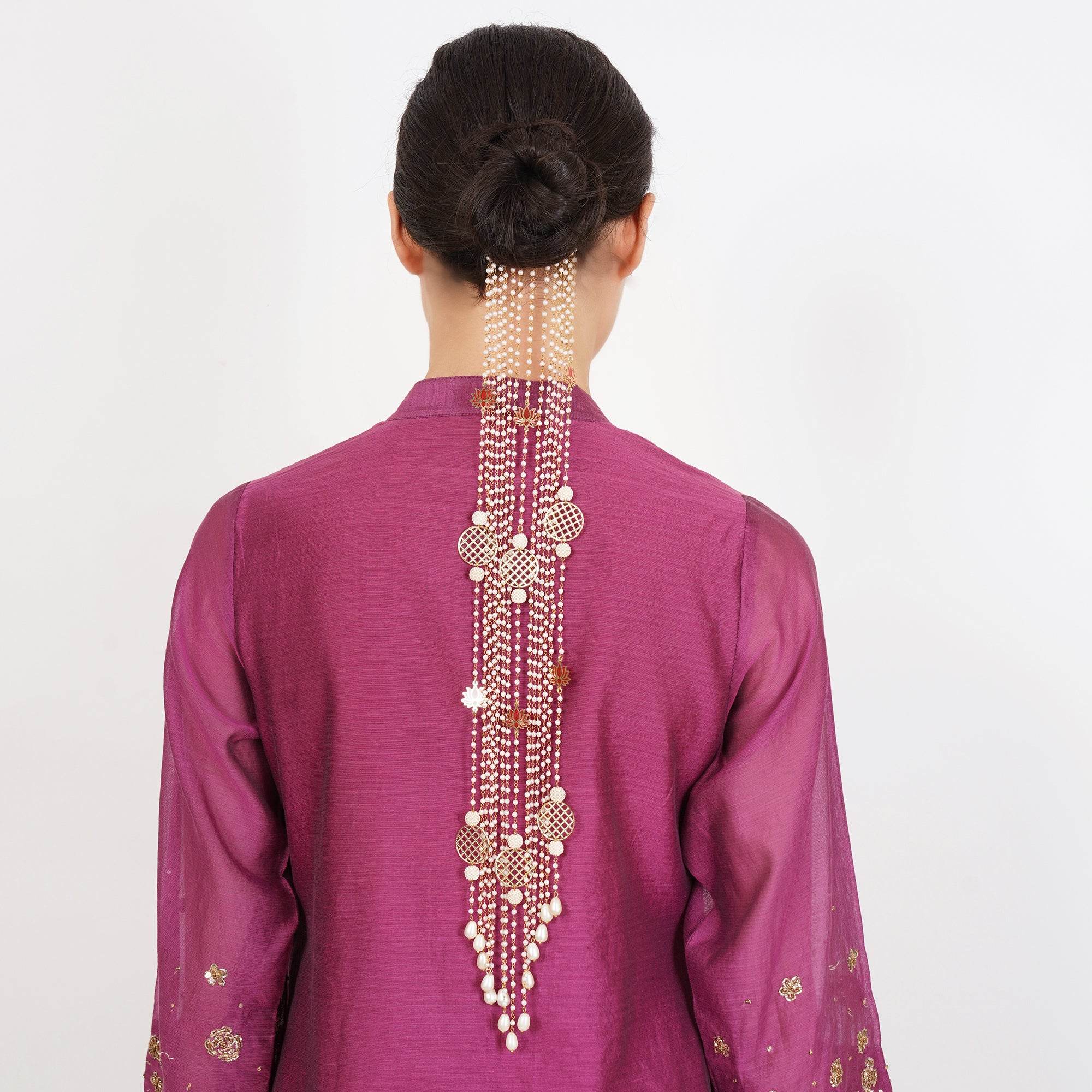 Pearl Lotus Charm Hair Veil - BeAbhika.com