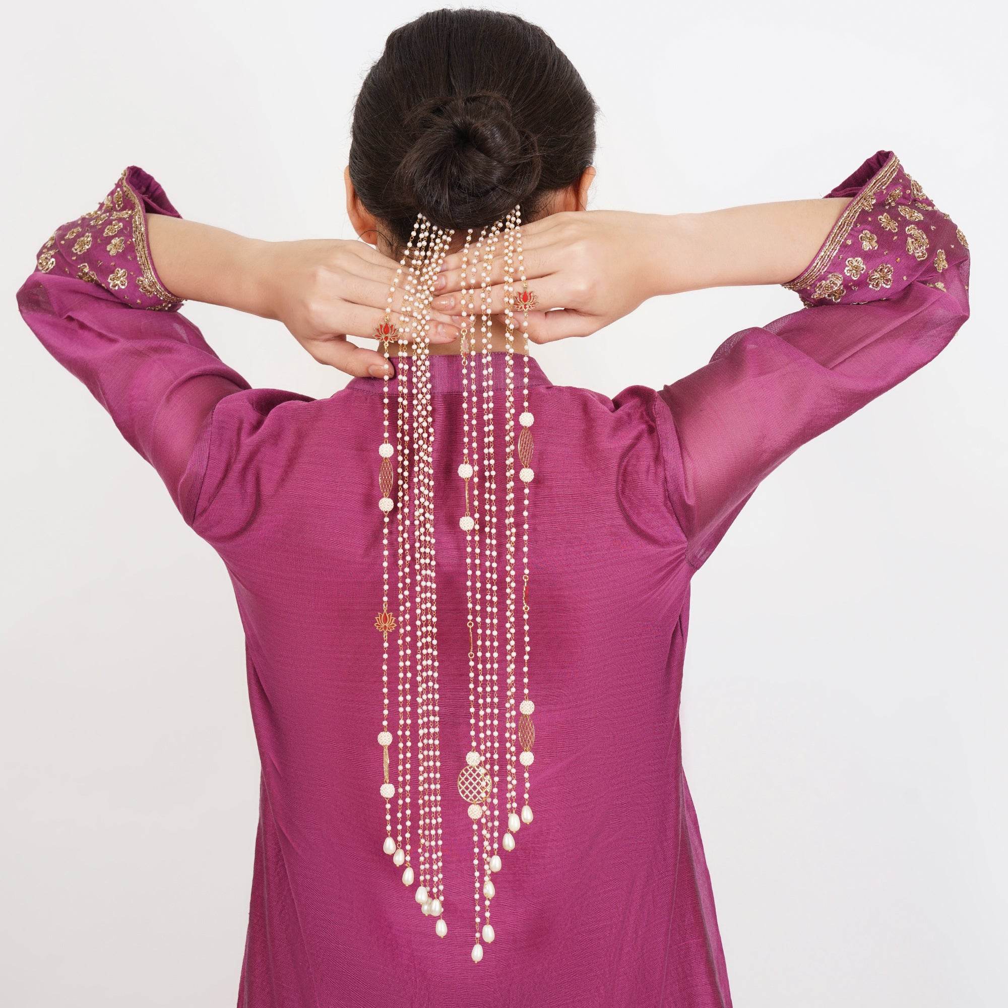 Pearl Lotus Charm Hair Veil - BeAbhika.com