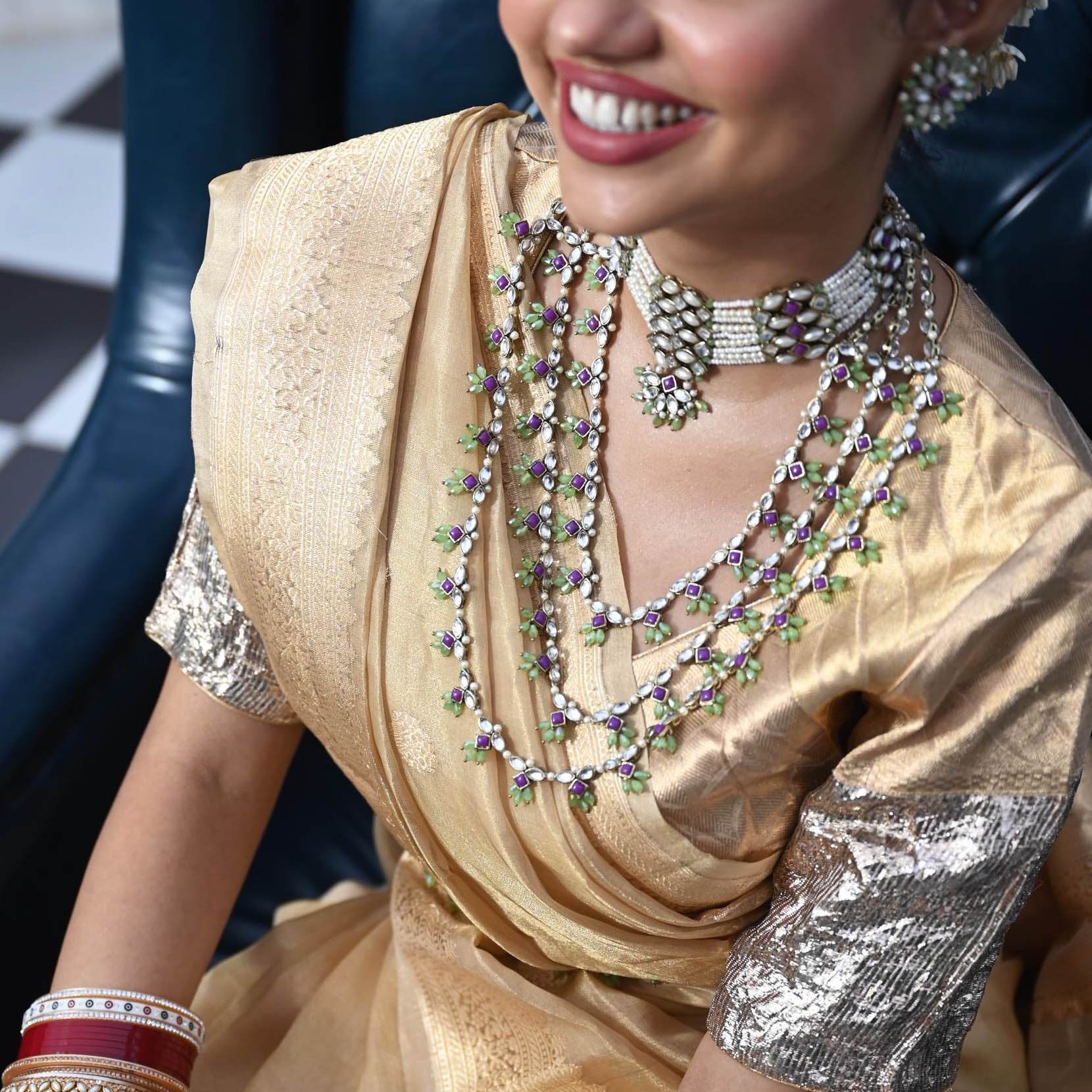 Pearl Twirl Ful Set With Long Haar, Choker, Ring, Maangtikka, Bracelet & Earrings - BeAbhika.com