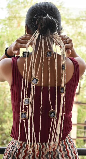 Nianshi goels cannes 2025 hair parandi customised photo frames hair veil