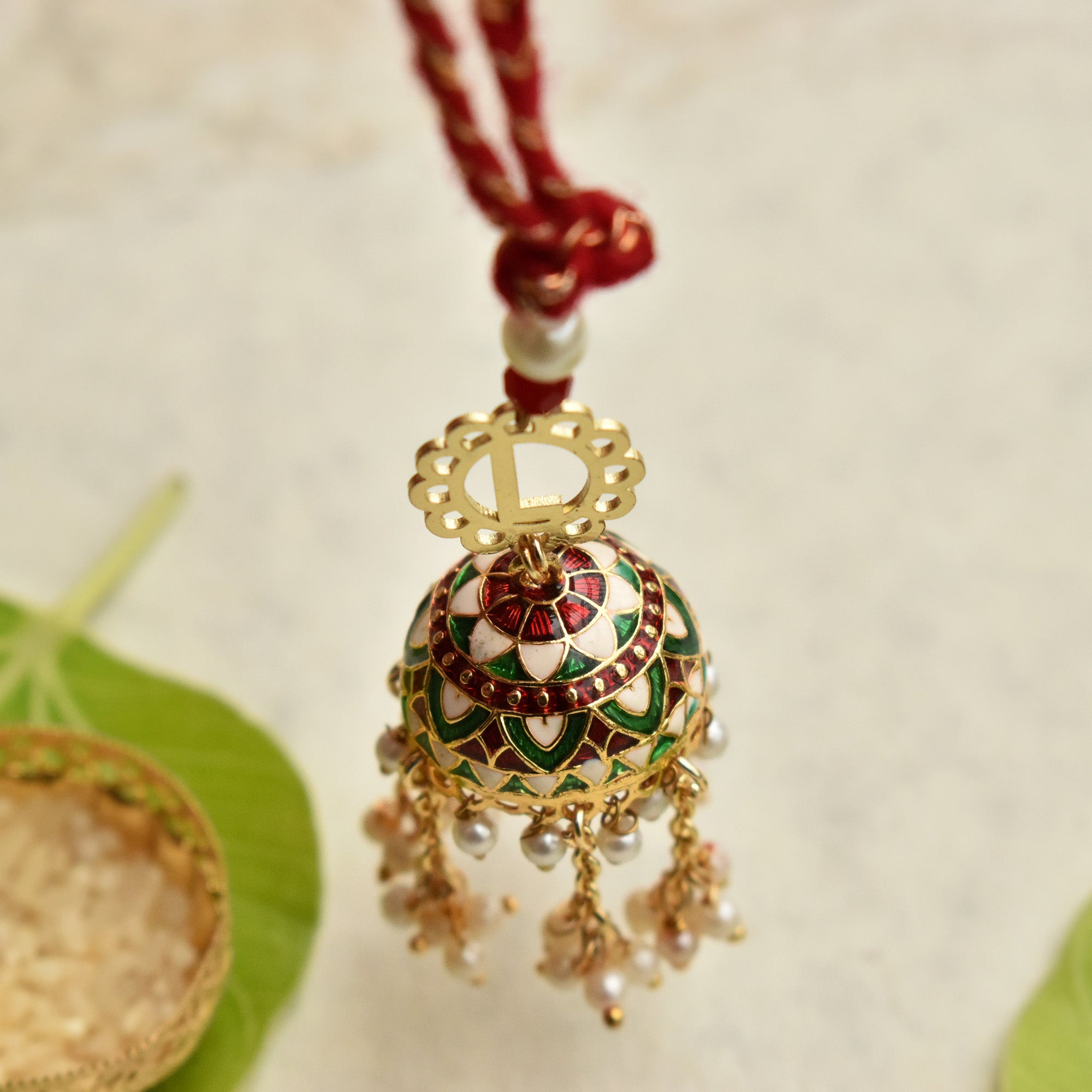 Meenakari Jhumki Pearl Initial Lumba