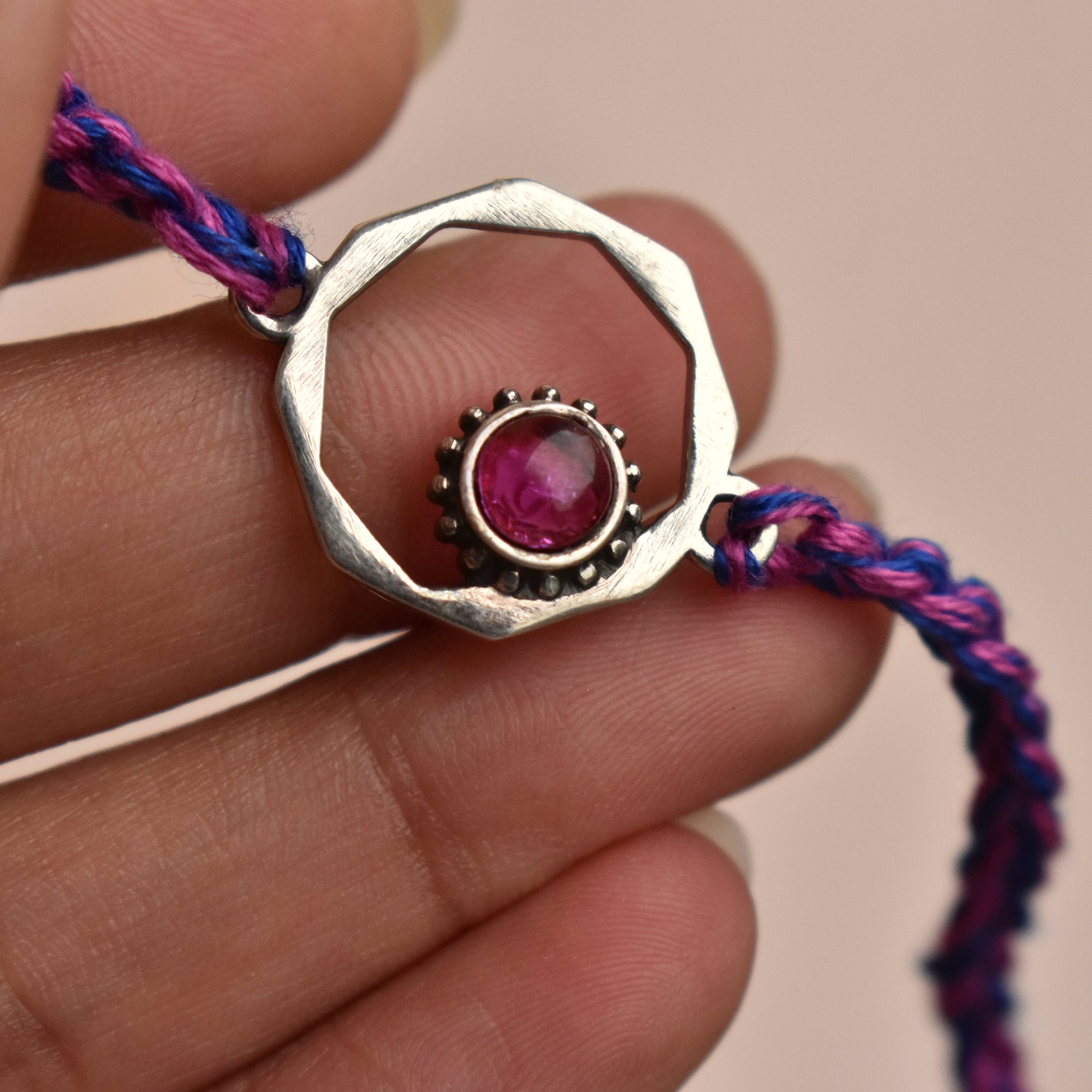 Geocircle 925 Sterling Silver & Birthstone Rakhi