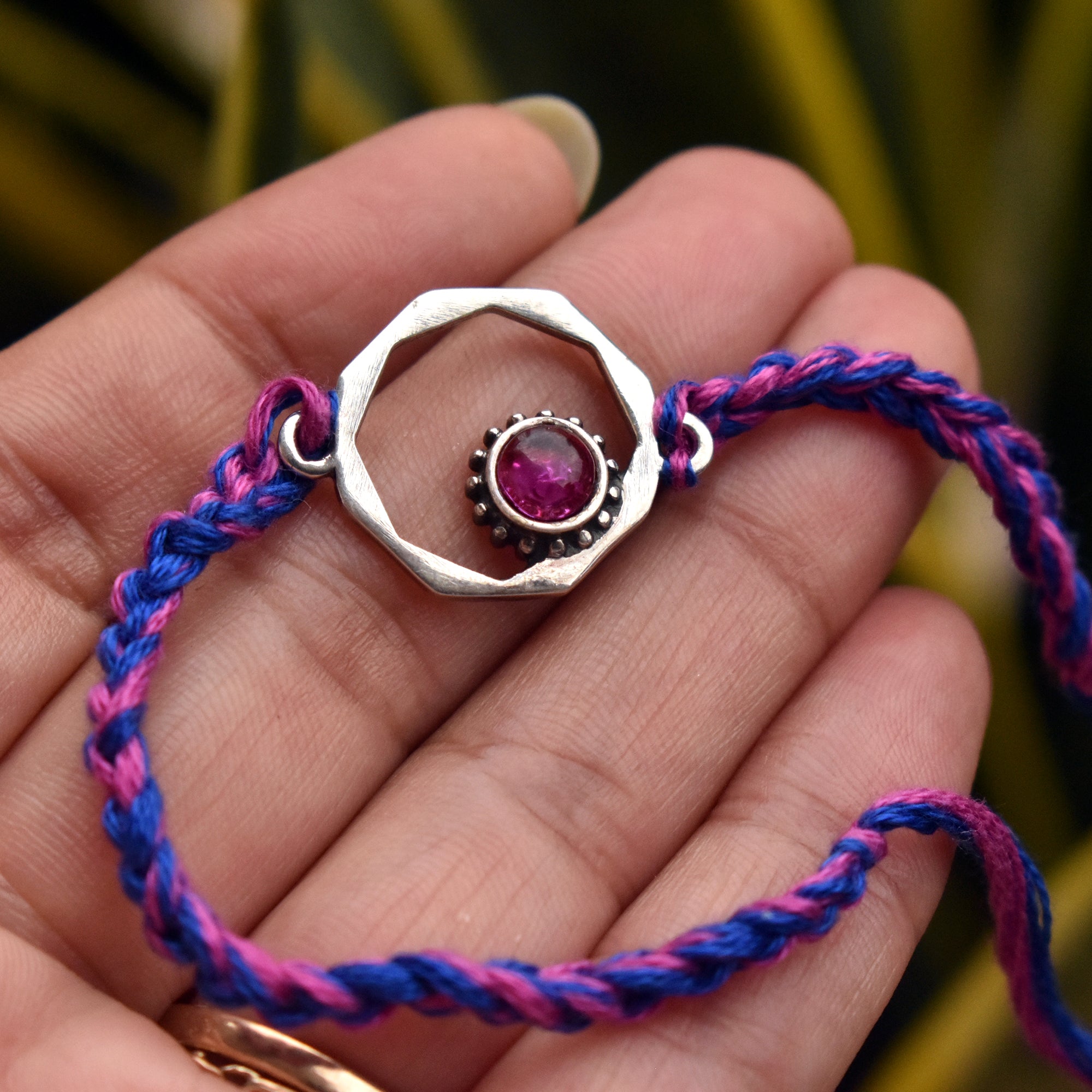 Geocircle 925 Sterling Silver & Birthstone Rakhi
