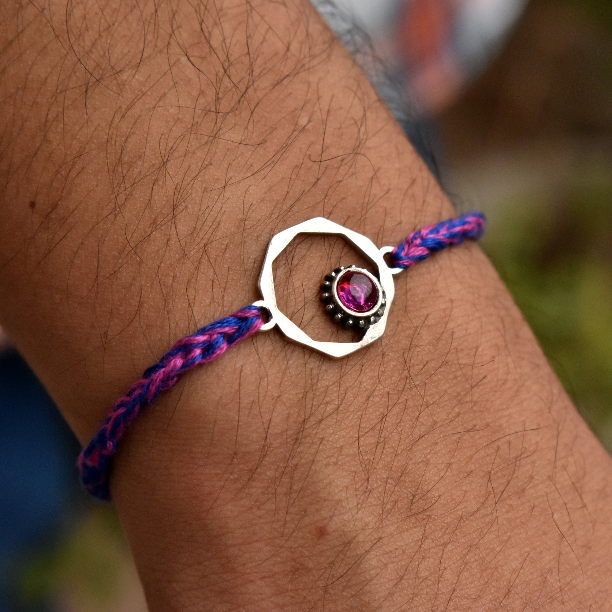 Geocircle 925 Sterling Silver & Birthstone Rakhi