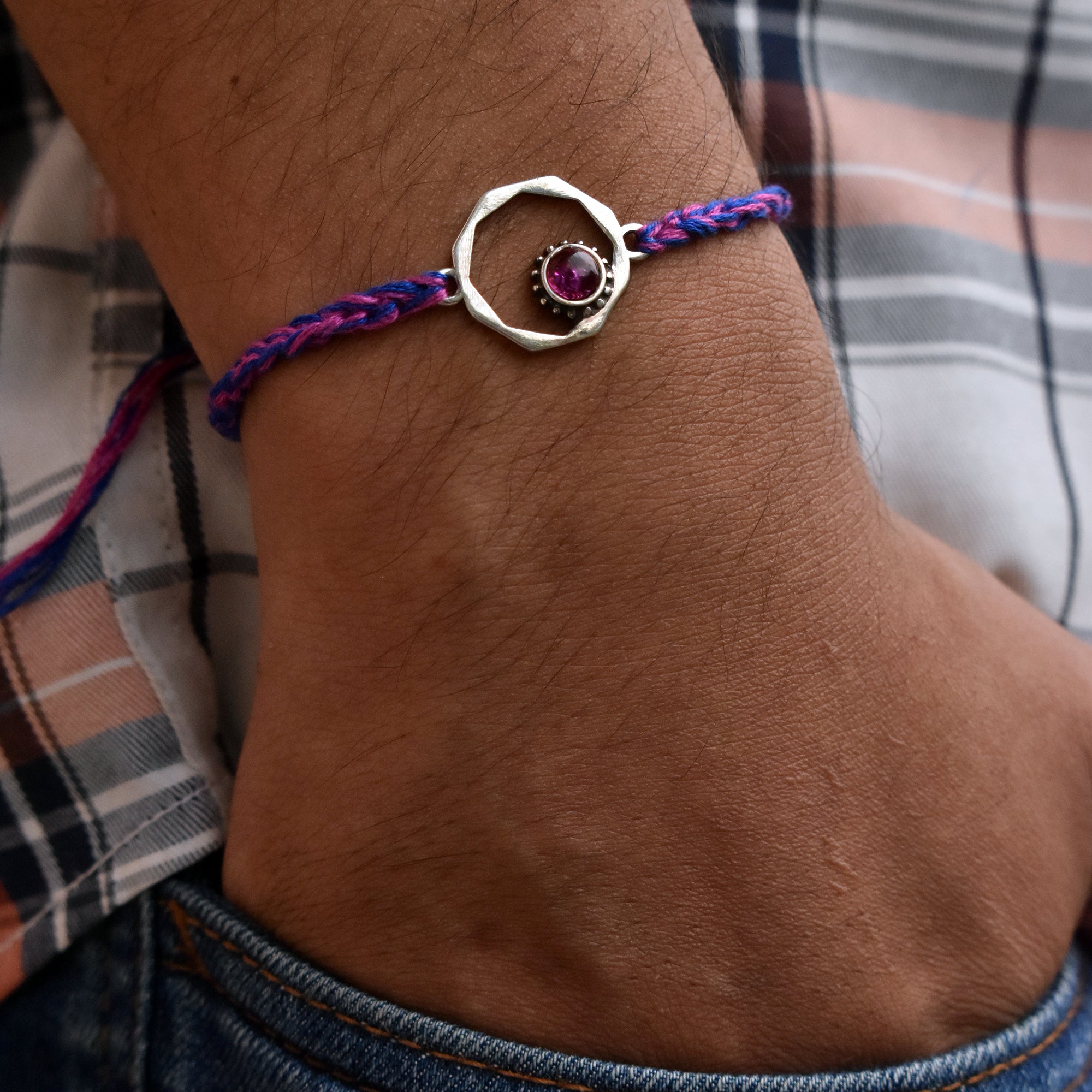 Geocircle 925 Sterling Silver & Birthstone Rakhi