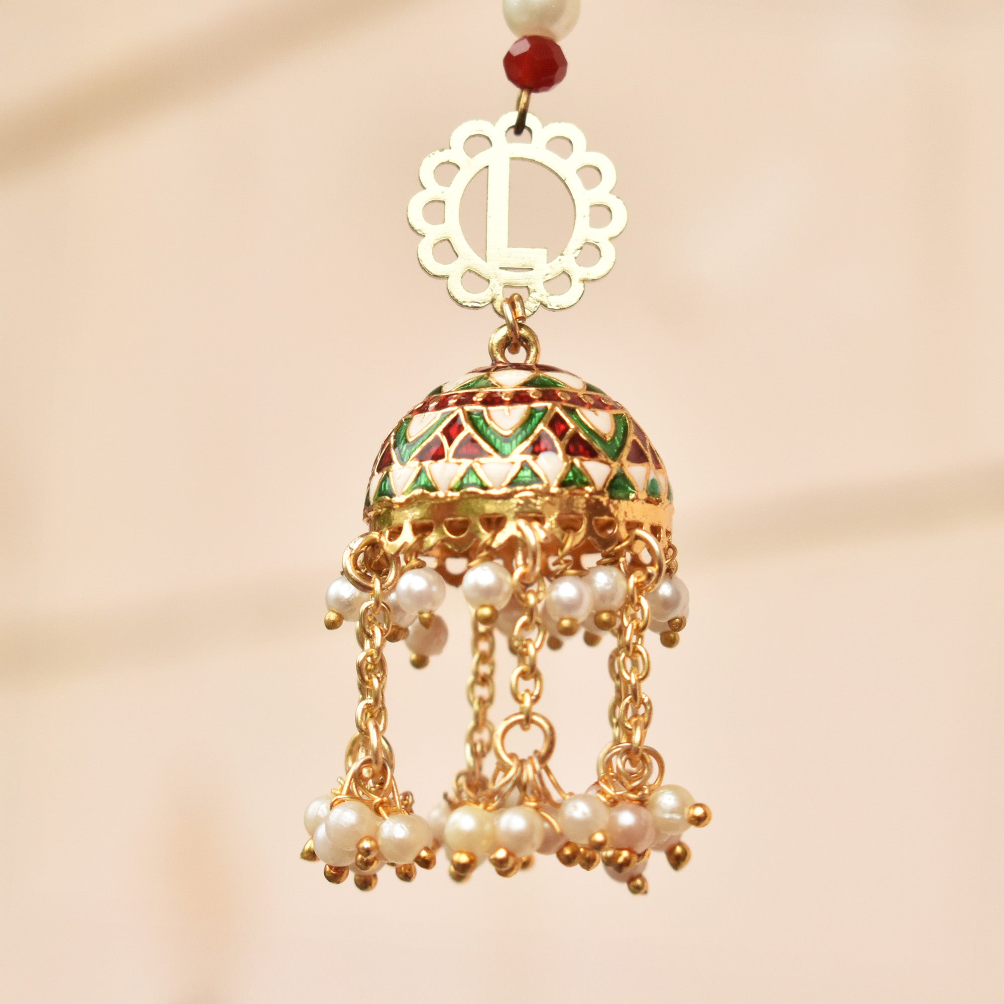 Meenakari Jhumki Pearl Initial Lumba
