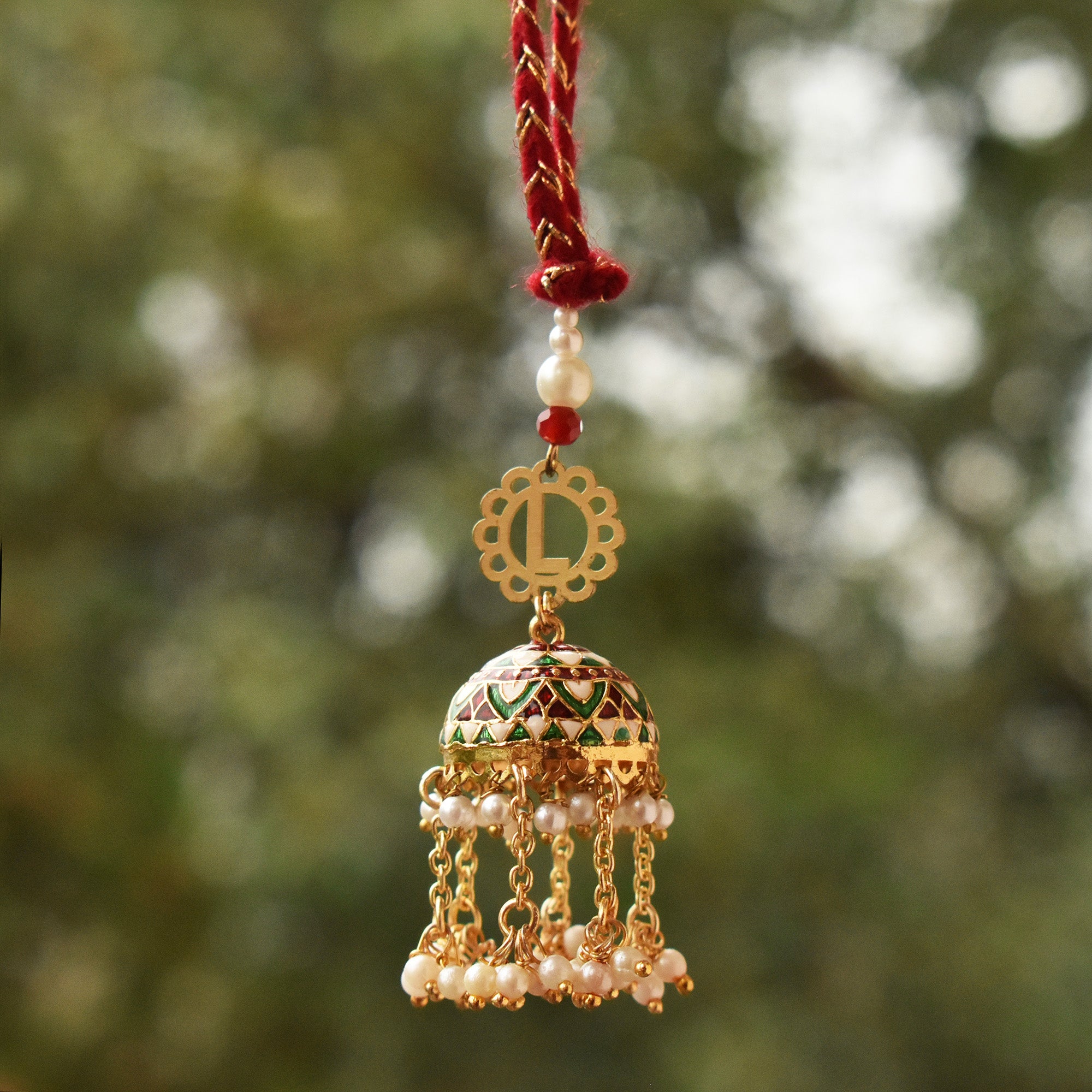 Meenakari Jhumki Pearl Initial Lumba