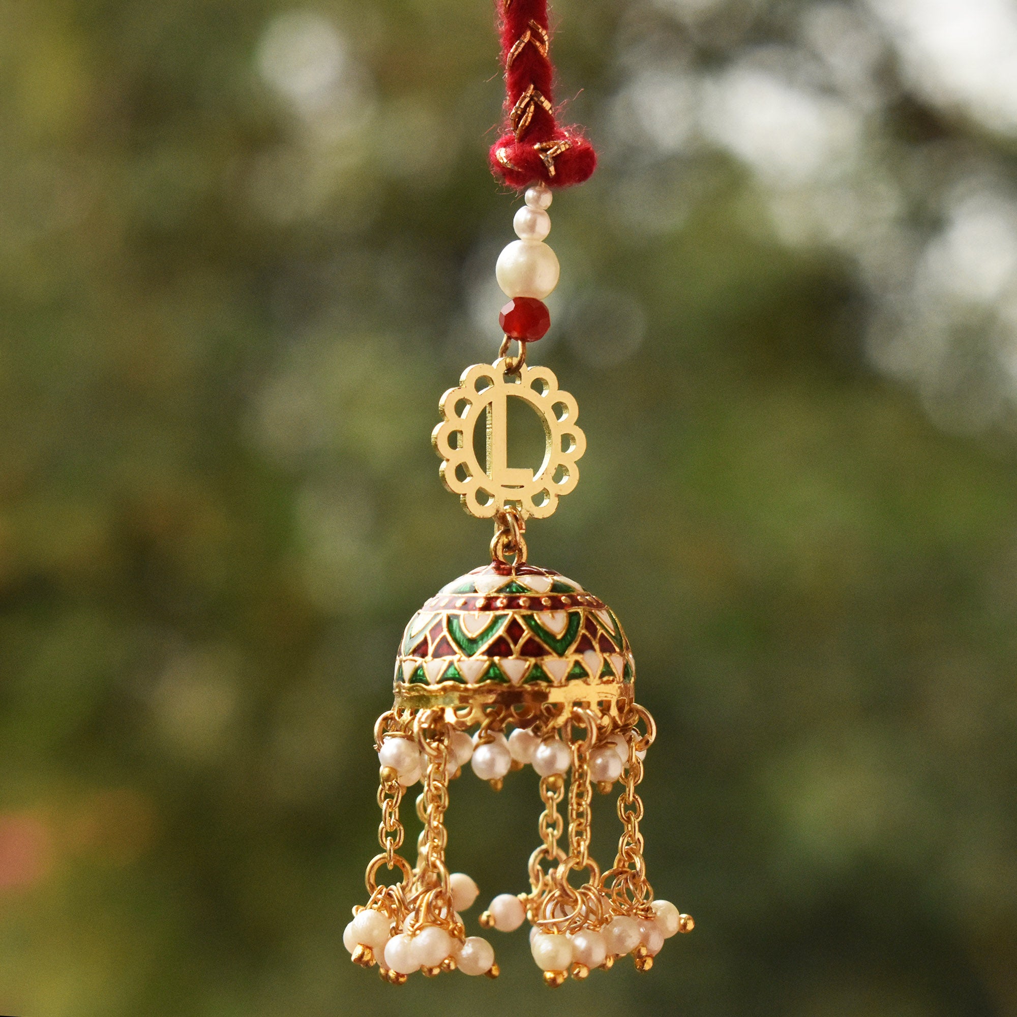 Meenakari Jhumki Pearl Initial Lumba