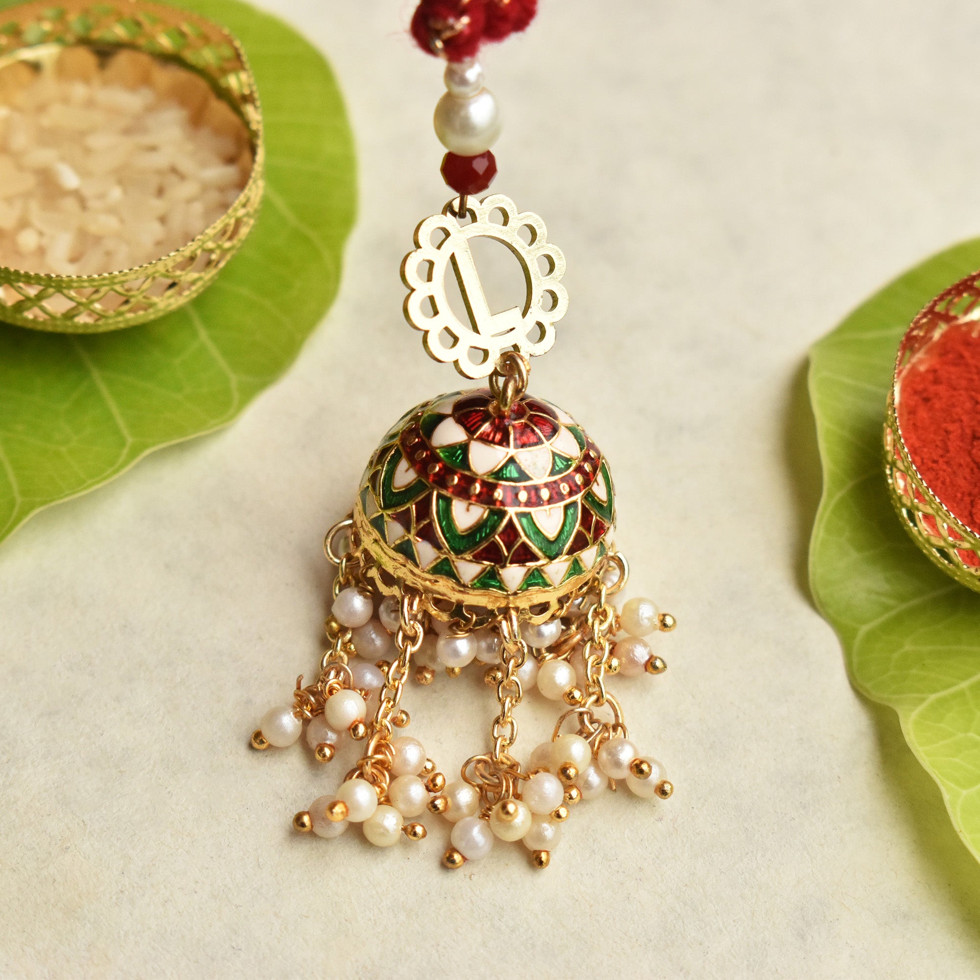 Meenakari Jhumki Pearl Initial Lumba
