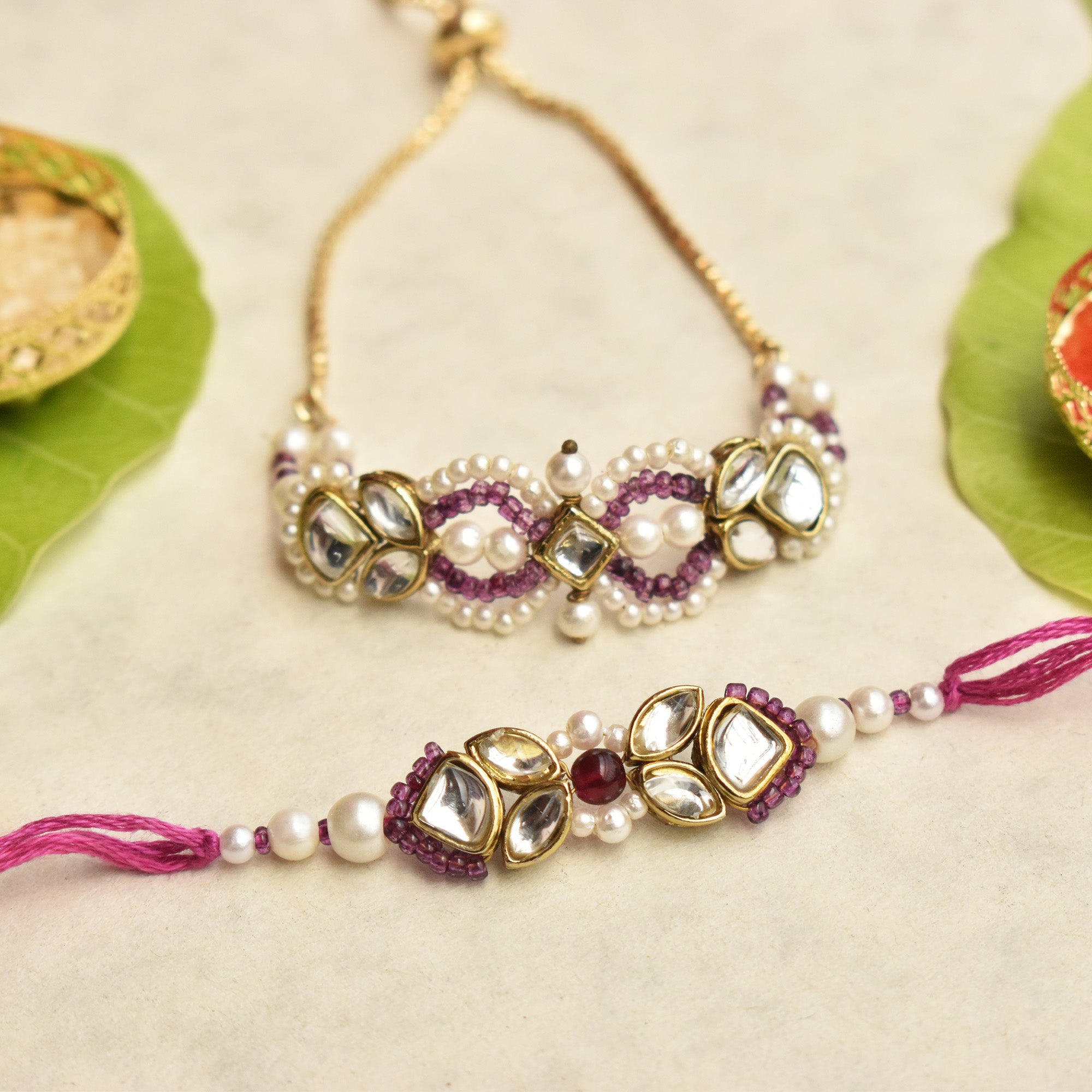 Kundan Noor & Infinity Rakhi-Lumba Set