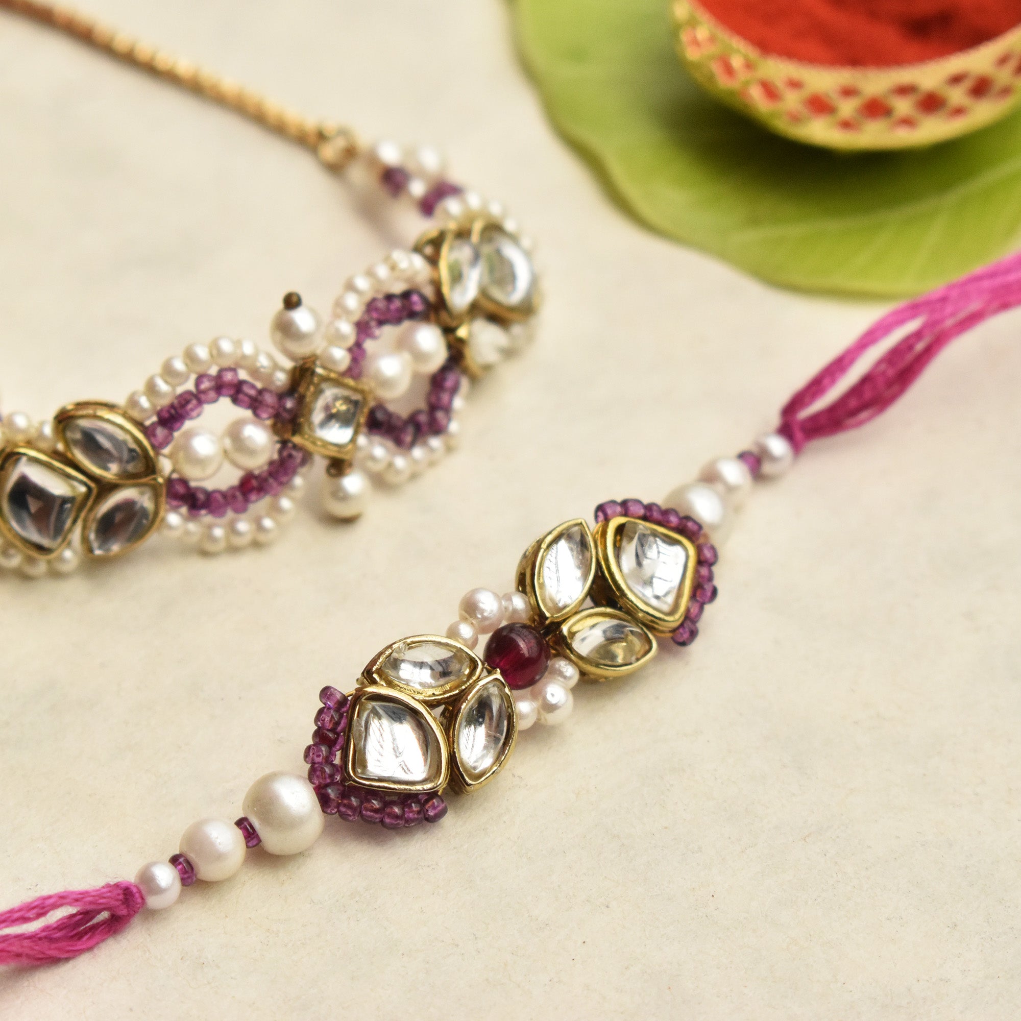 Kundan Noor & Infinity Rakhi-Lumba Set