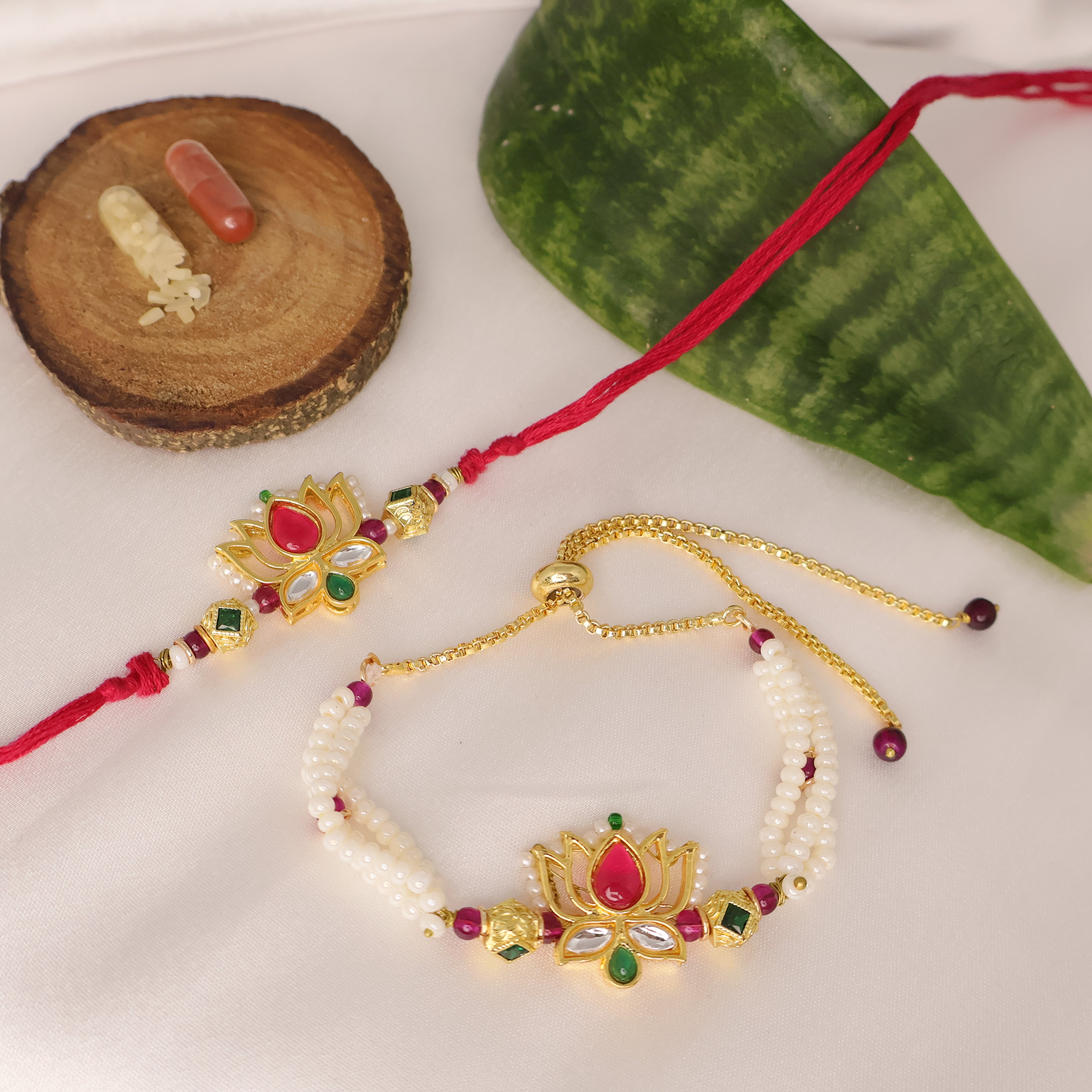 Lotus Pearl Rakhi & Lumba Set