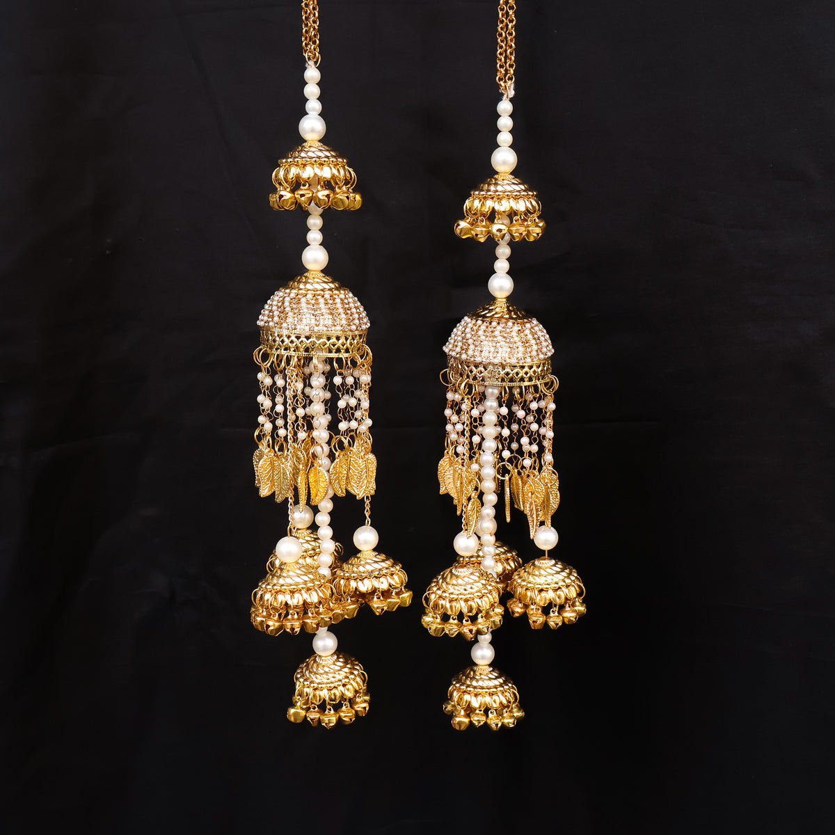 Gold Plated Long Pearl Chain Kaleere Set