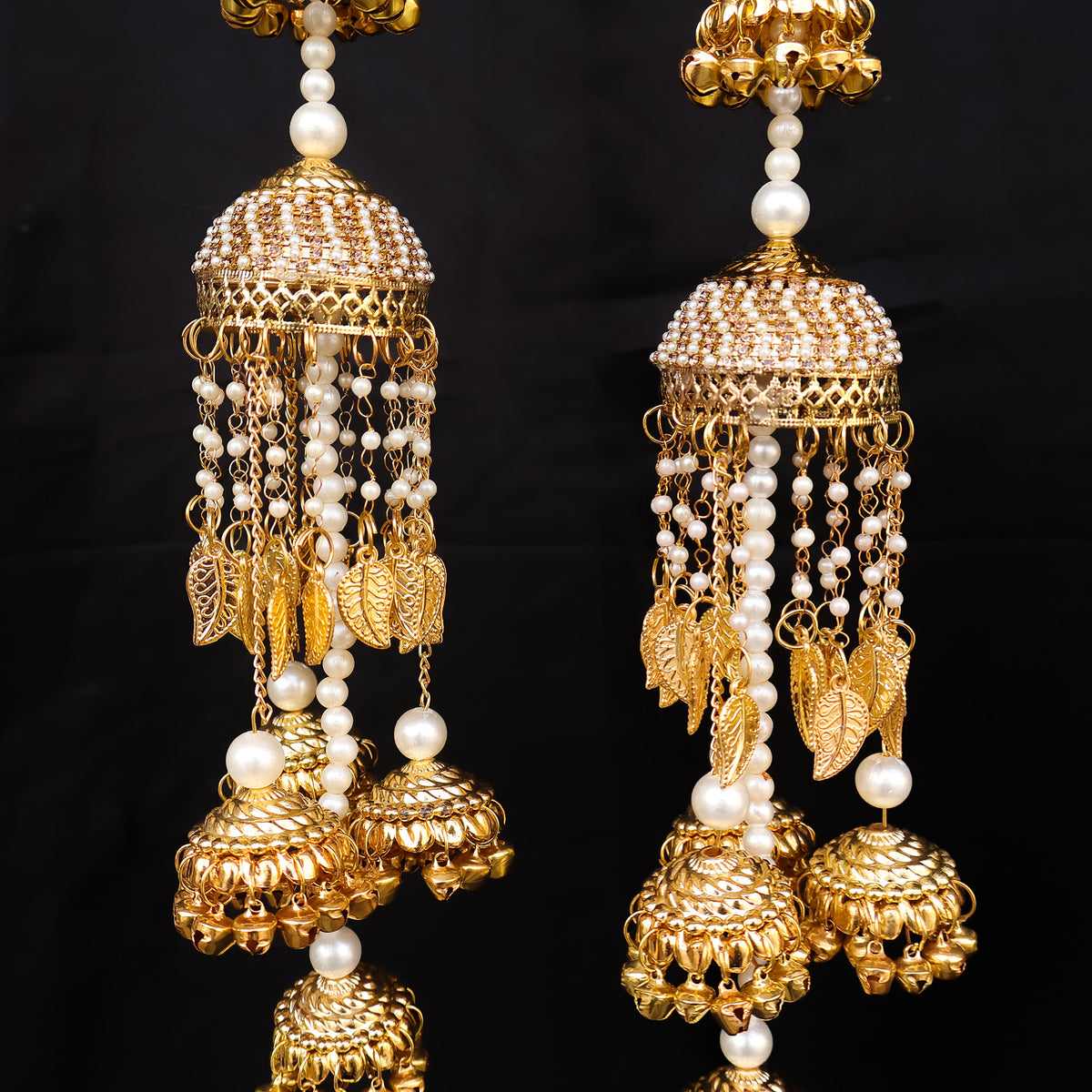Gold Plated Long Pearl Chain Kaleere Set