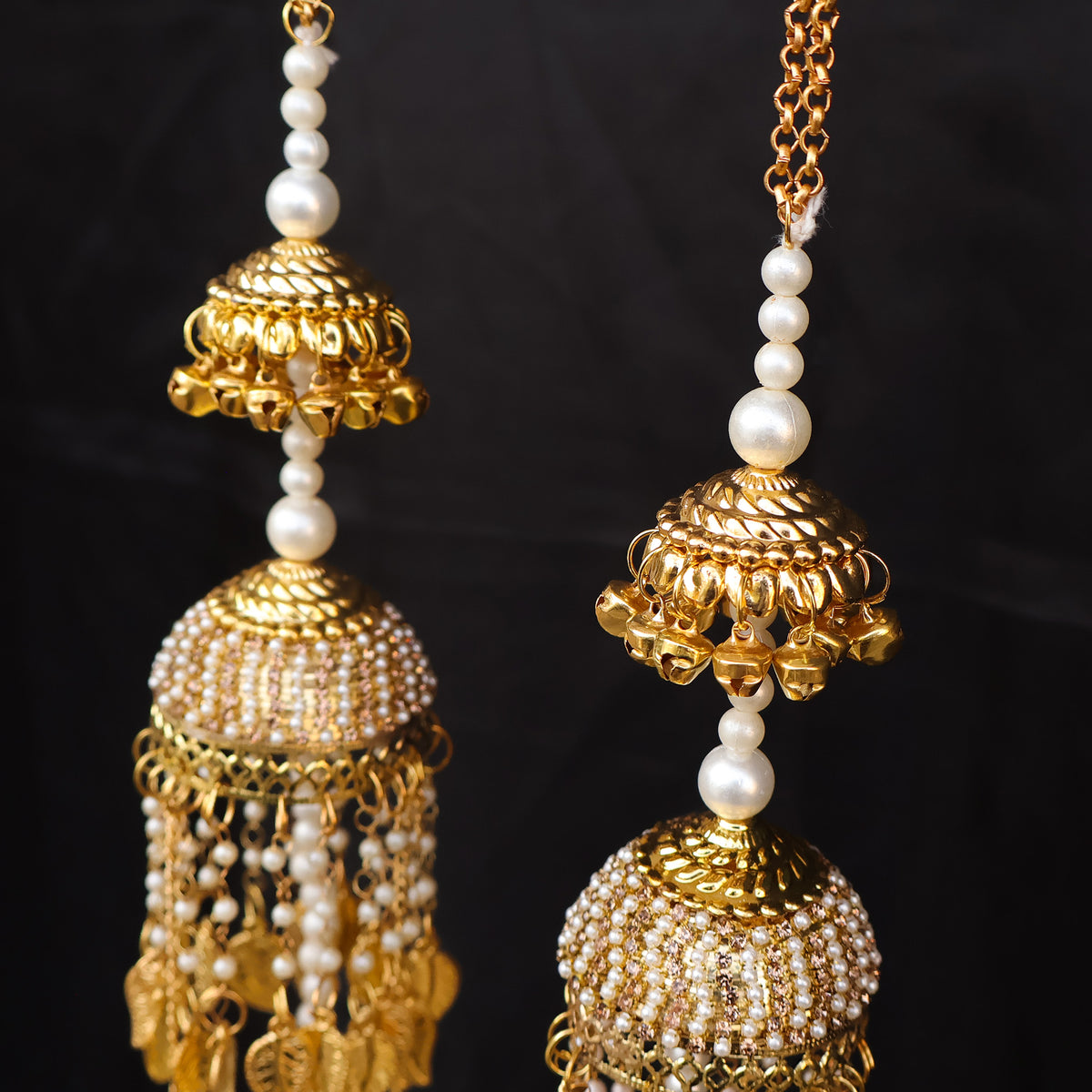 Gold Plated Long Pearl Chain Kaleere Set