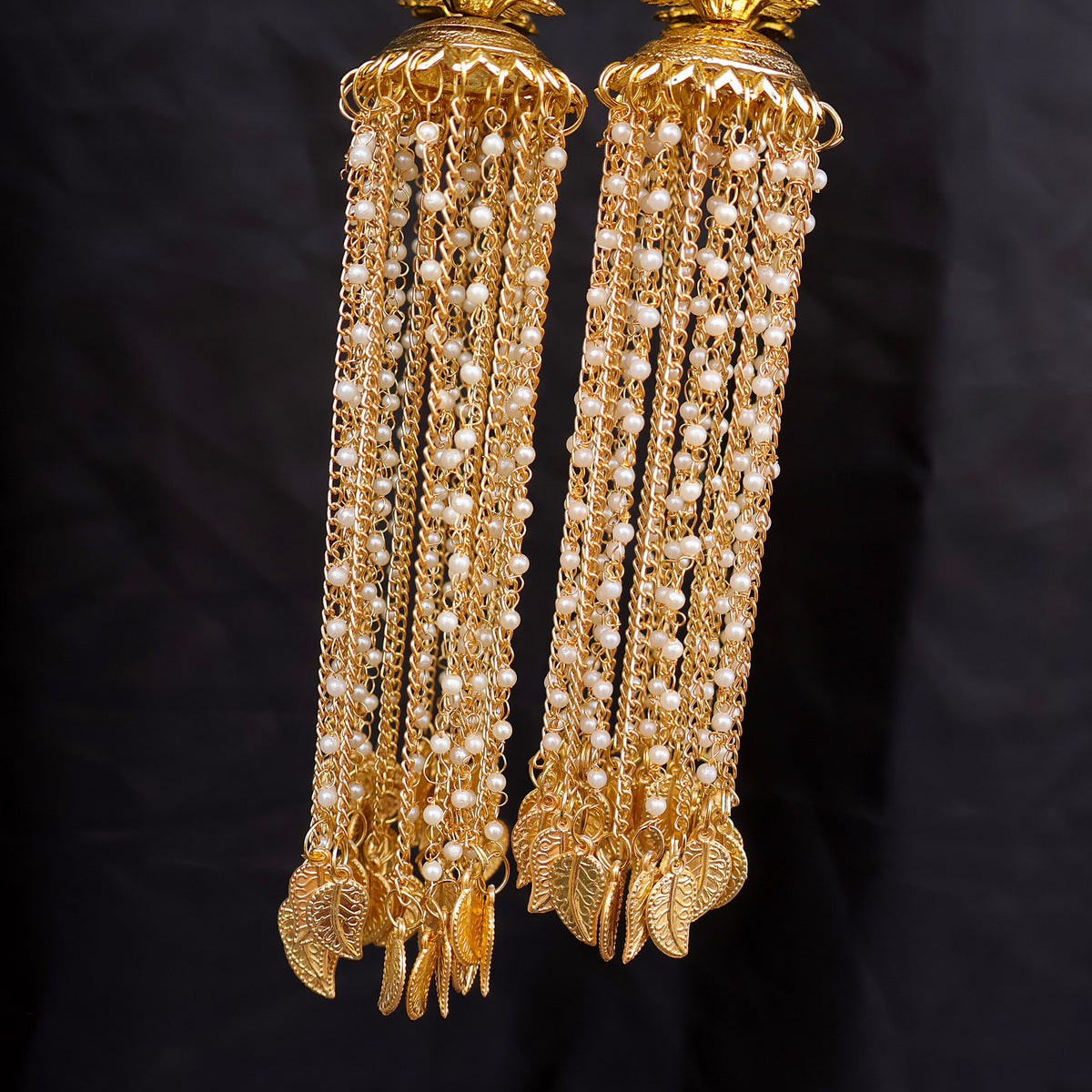 Gold Plated Couple Motif Pearl Chain Multi Layered Kaleere Set
