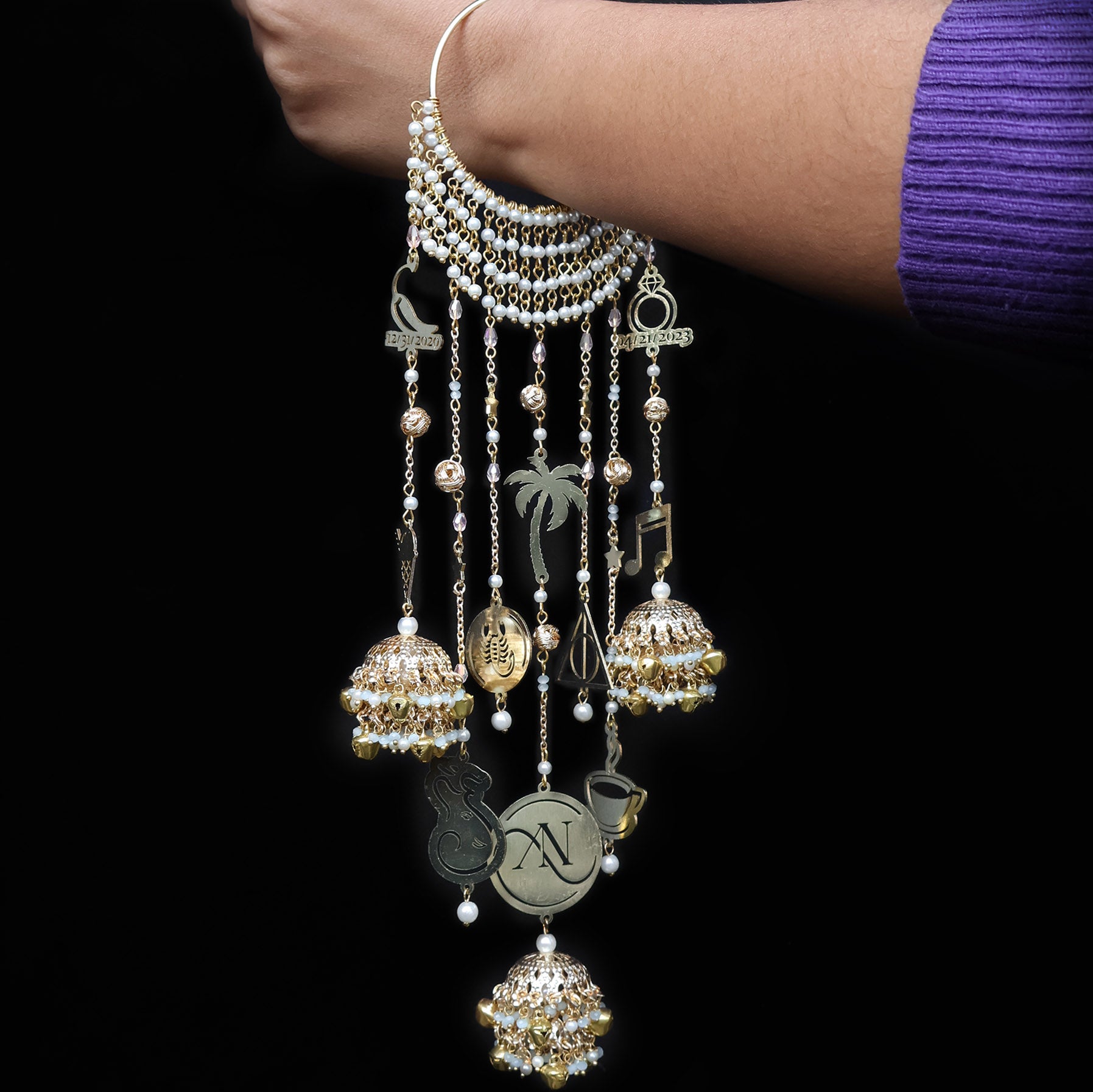 Personlised Pearly Bangle Kaleere - Set Of 2 Pieces