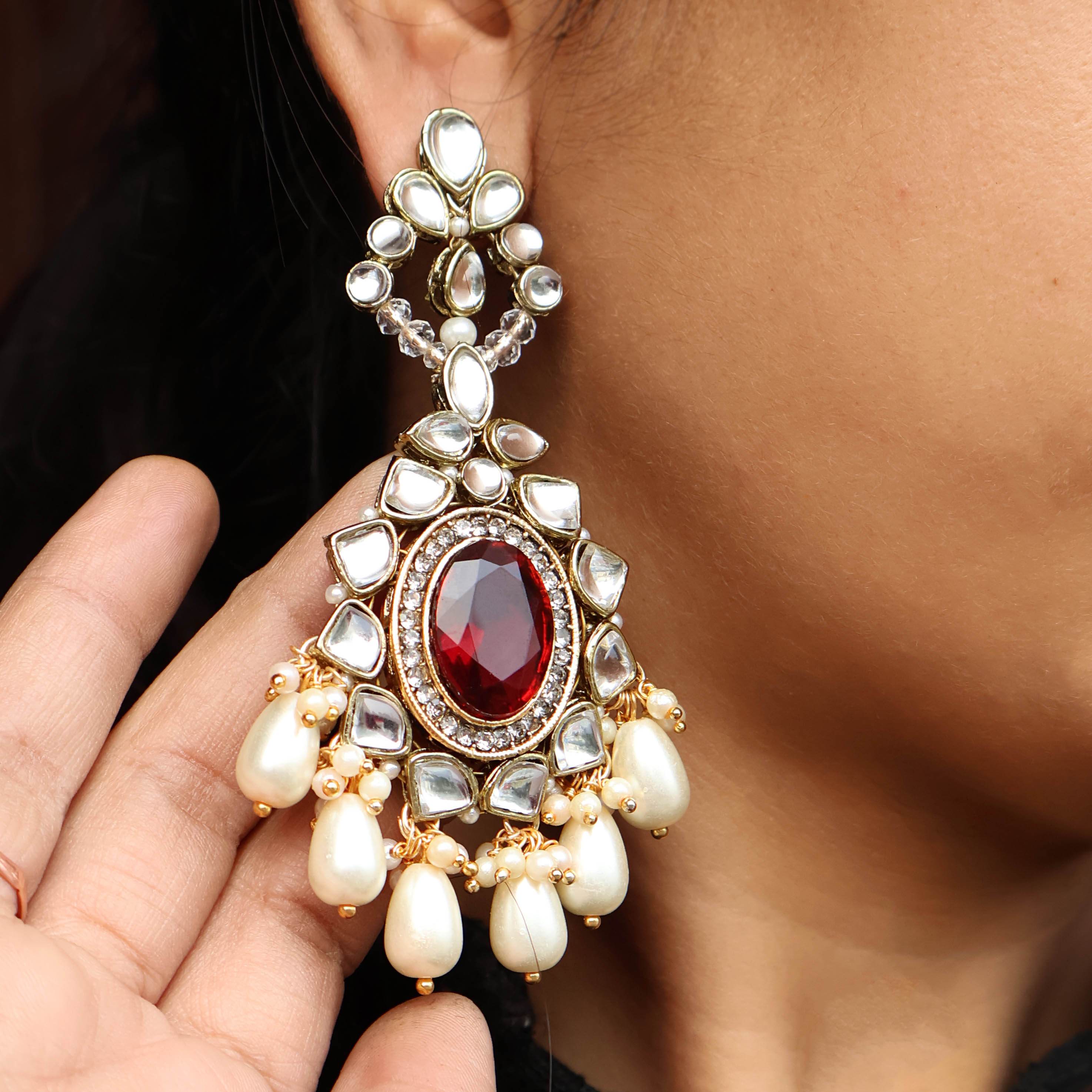 Regal Bridal Jewelry Set: Necklace, Maangtikka, Earrings, Hathphool, Anklet & Maangtikka - BeAbhika.com