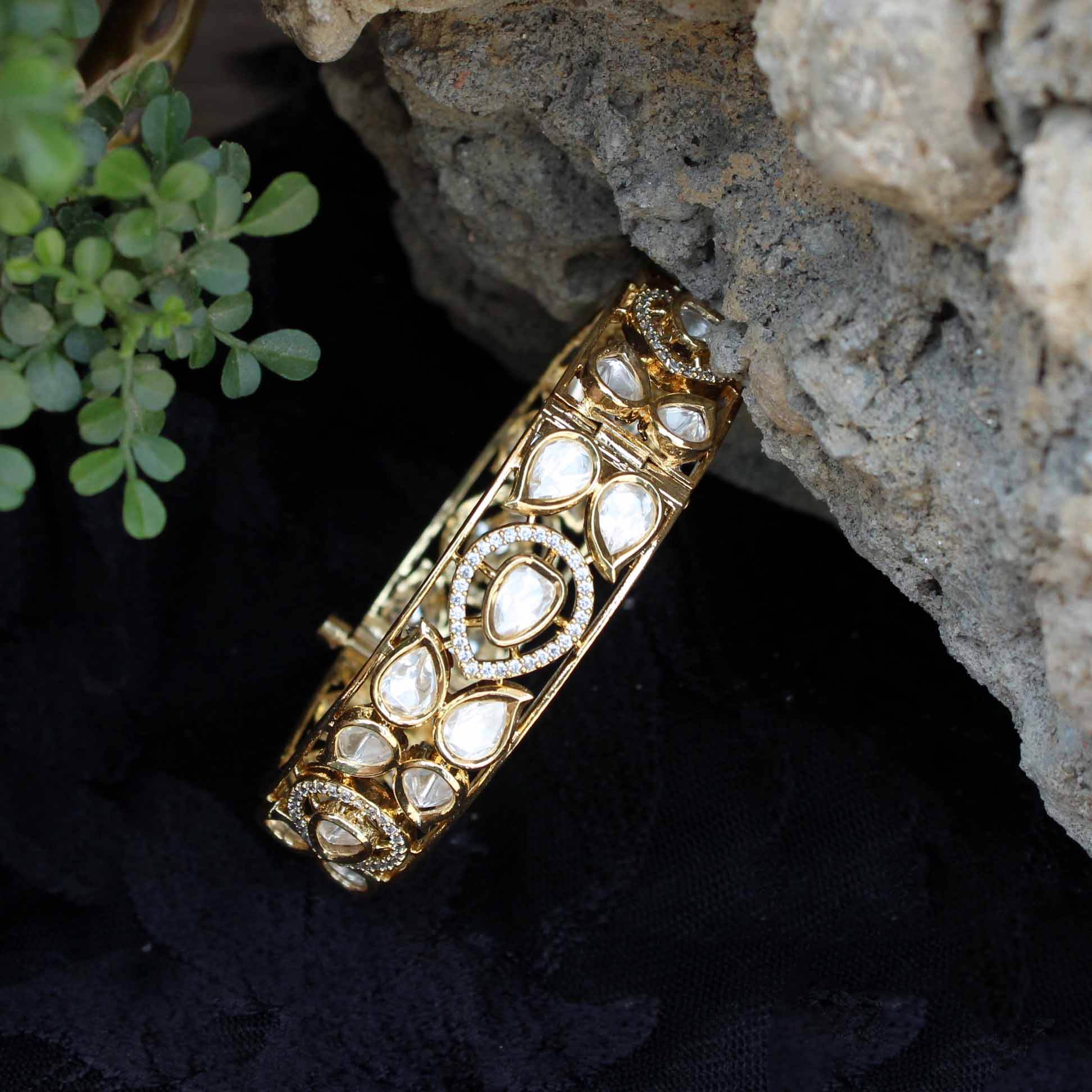 Eternal Elegance Openable Kundan Bangle - Set Of 2 Pieces - BeAbhika.com