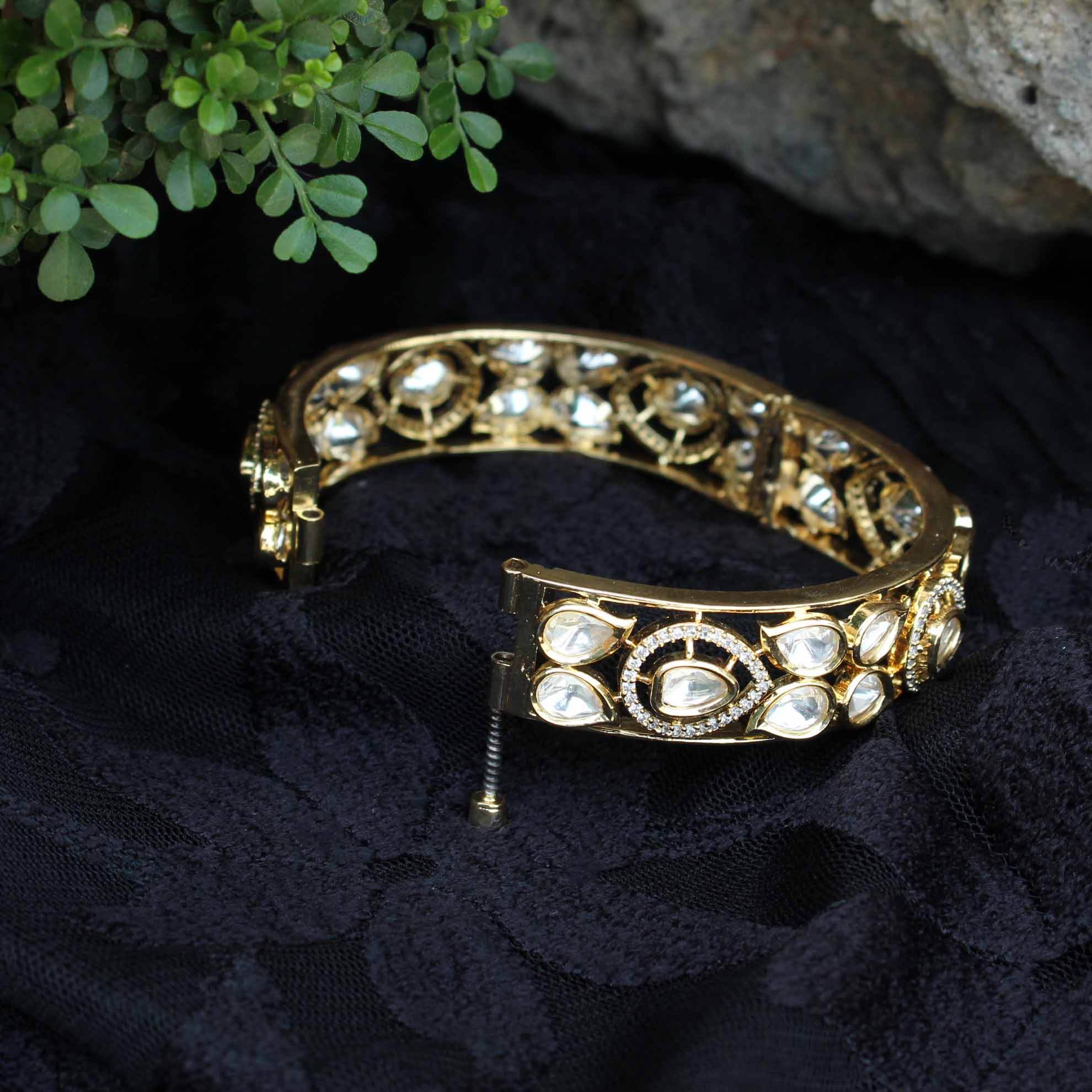 Eternal Elegance Openable Kundan Bangle - Set Of 2 Pieces - BeAbhika.com