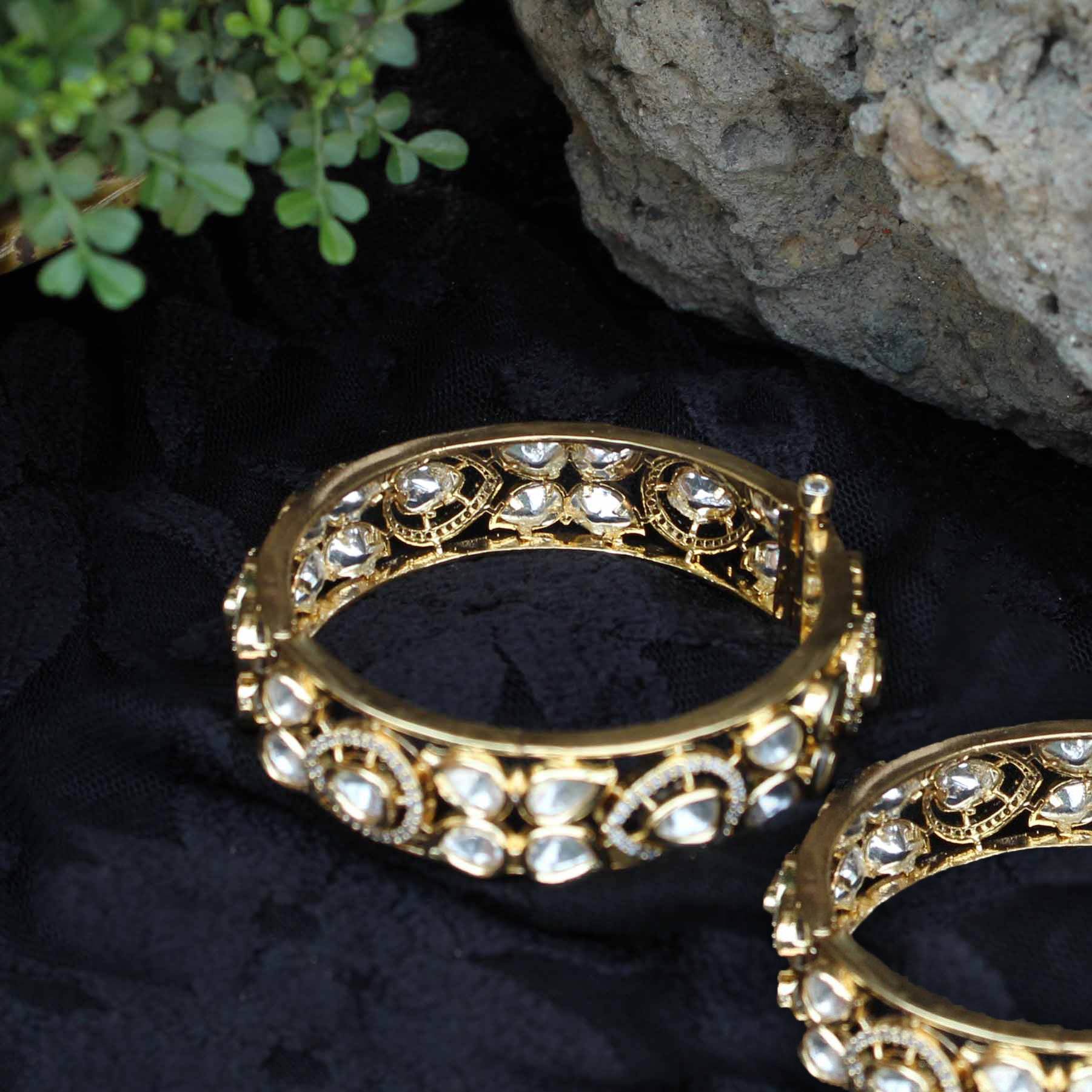 Eternal Elegance Openable Kundan Bangle - Set Of 2 Pieces - BeAbhika.com