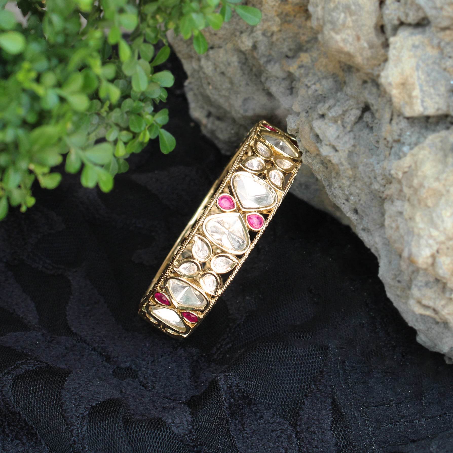 Blissful Bloom Kundan Openable Bangle - Set Of 2 Pieces - BeAbhika.com