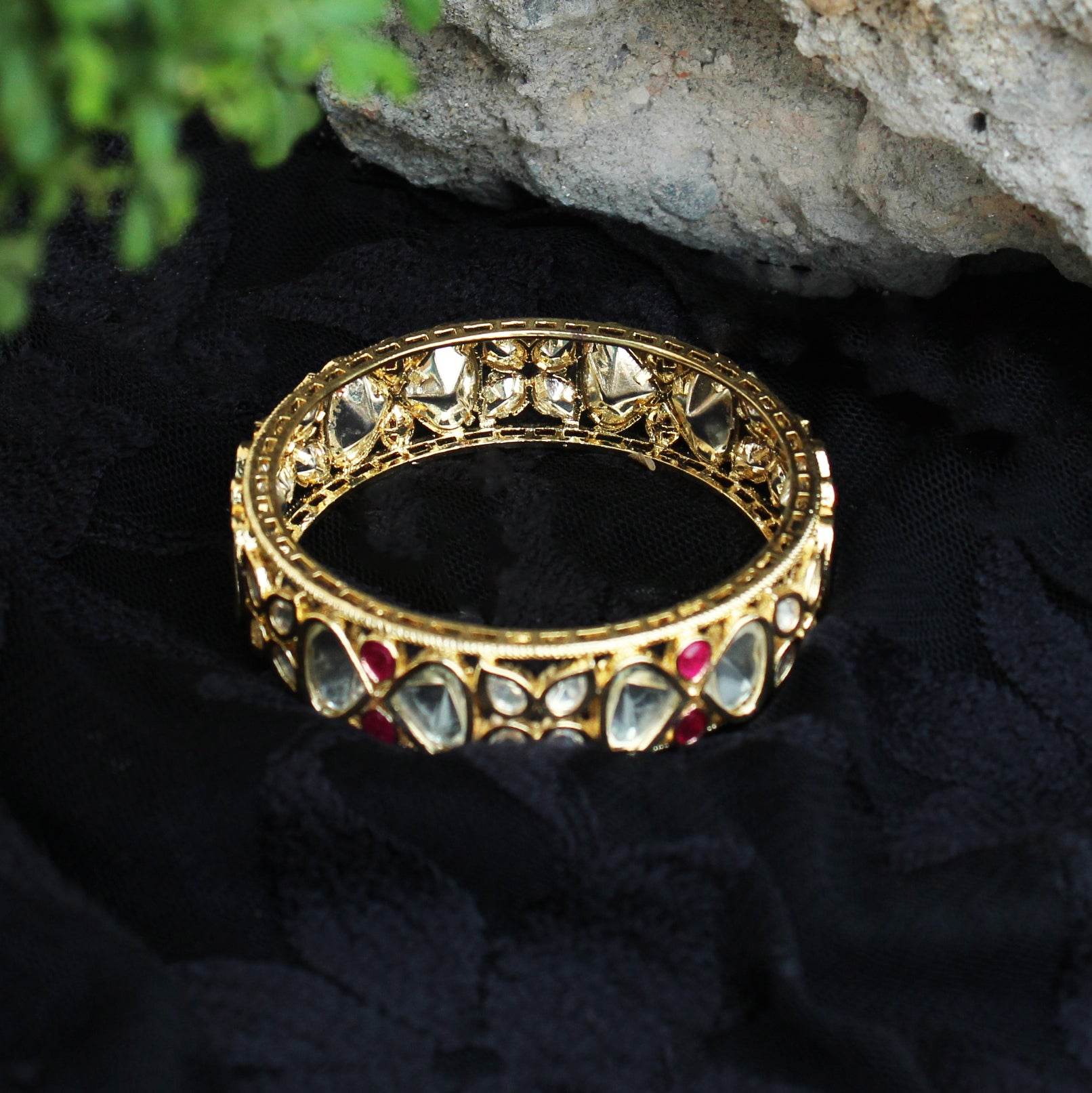 Blissful Bloom Kundan Openable Bangle - Set Of 2 Pieces - BeAbhika.com